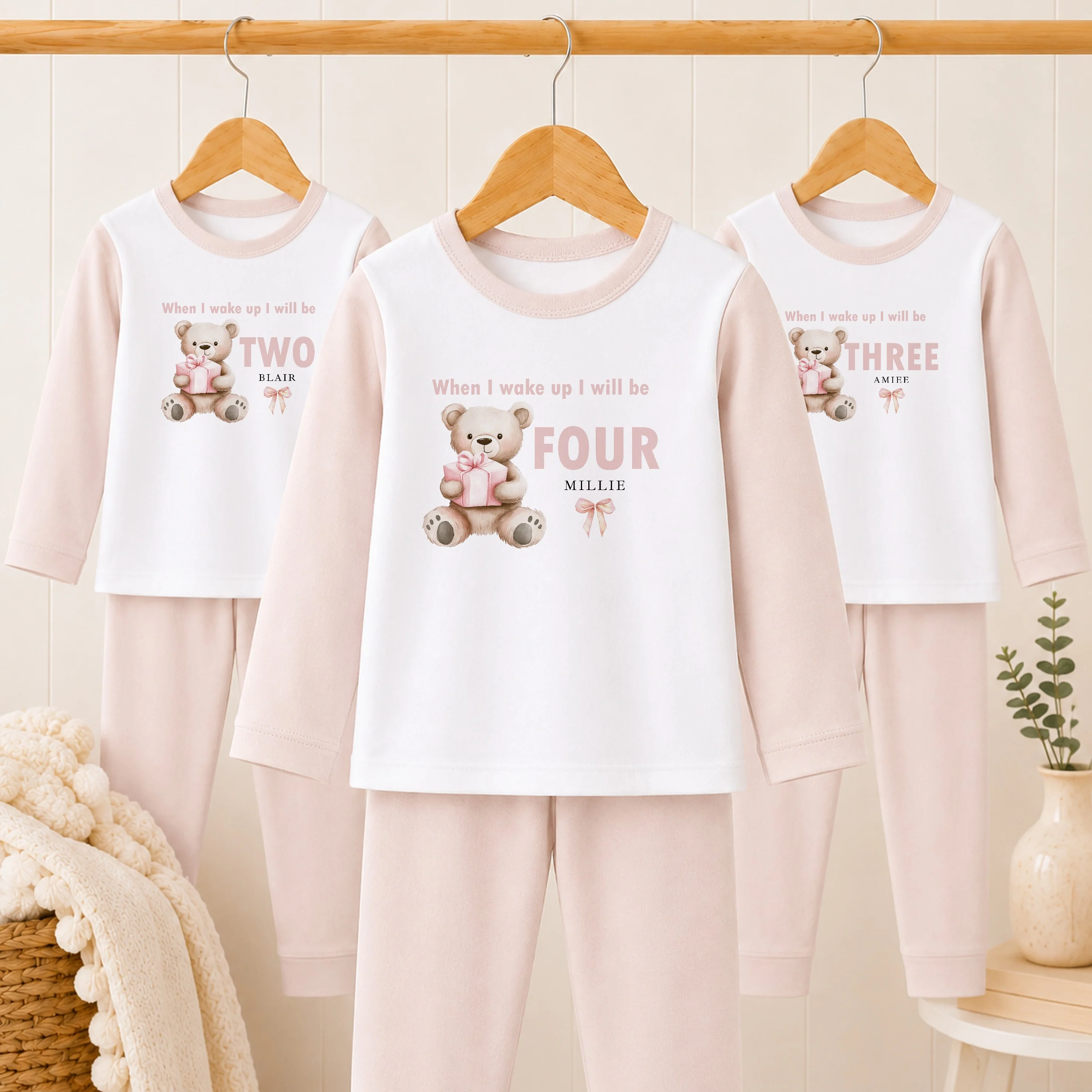 Personalised Pink Bear Any Age Birthday Pyjamas - Image 3