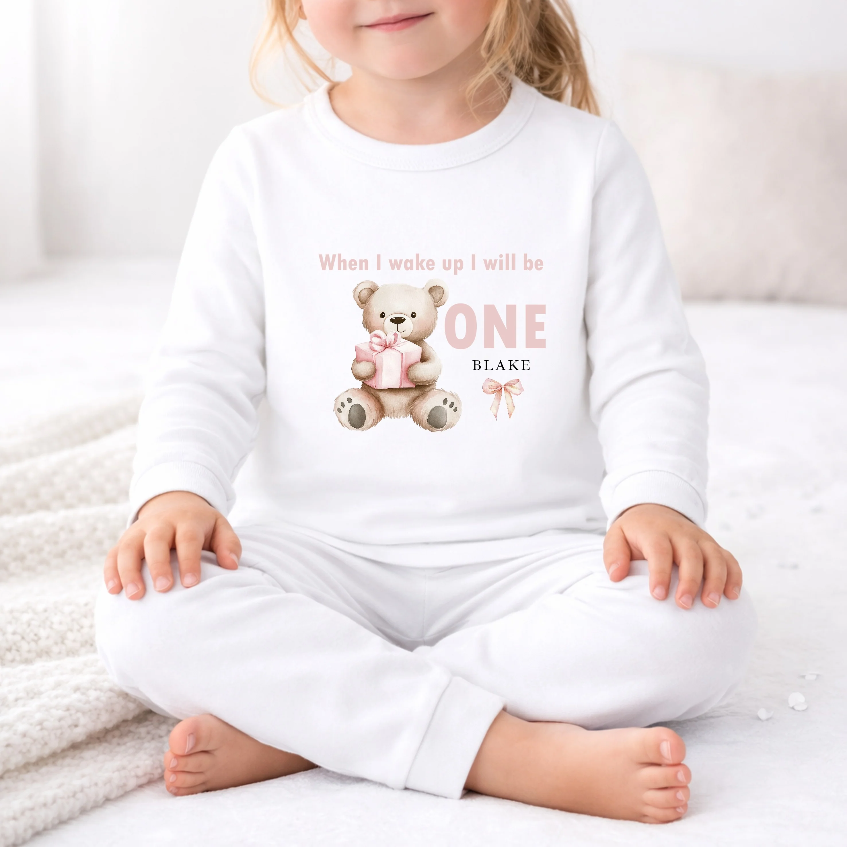 Personalised Pink Bear Any Age Birthday Pyjamas - Image 4