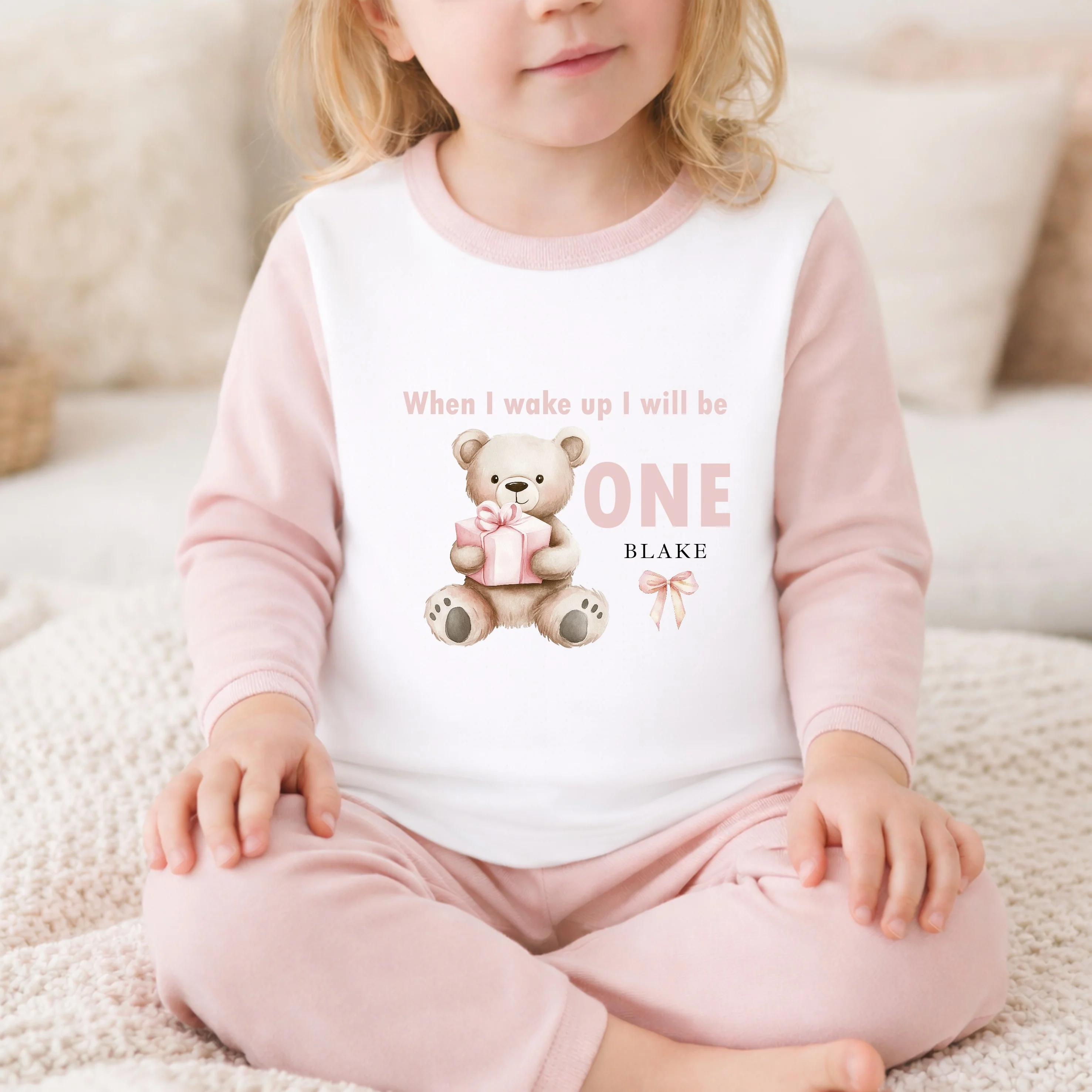 Personalised Pink Bear Any Age Birthday Pyjamas - Image 5