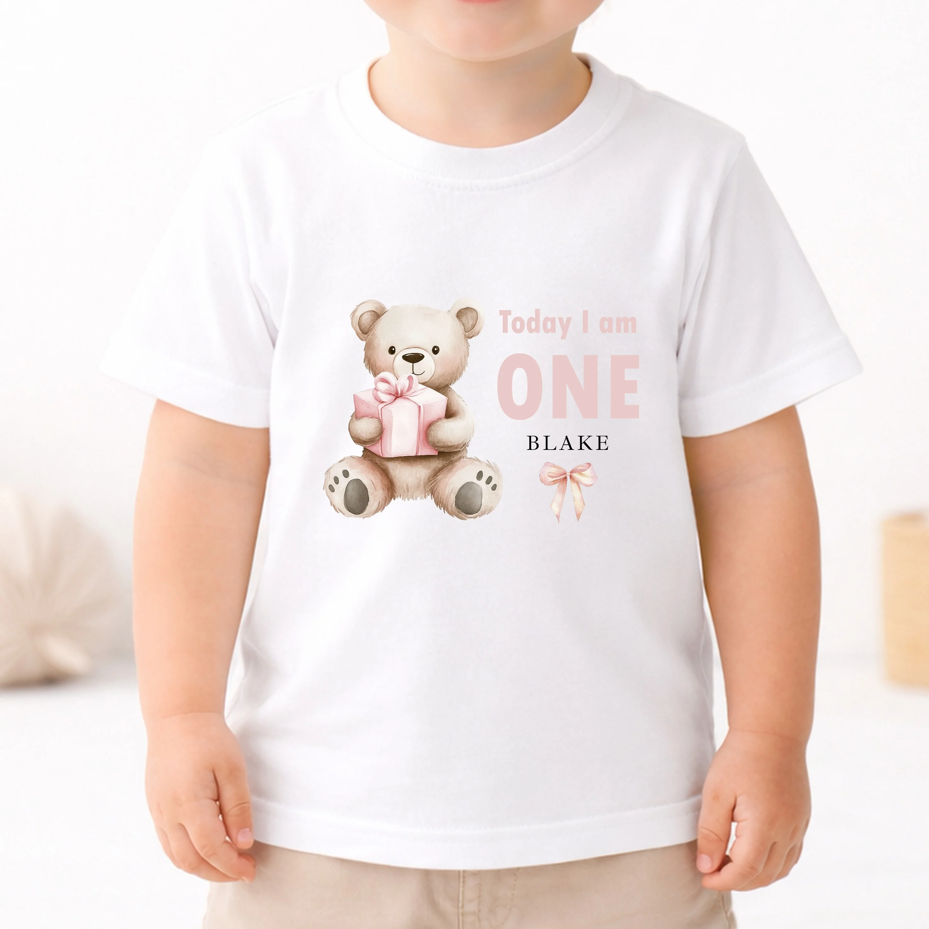 Personalised Pink Bear Any Age Birthday T-Shirt - Image 3