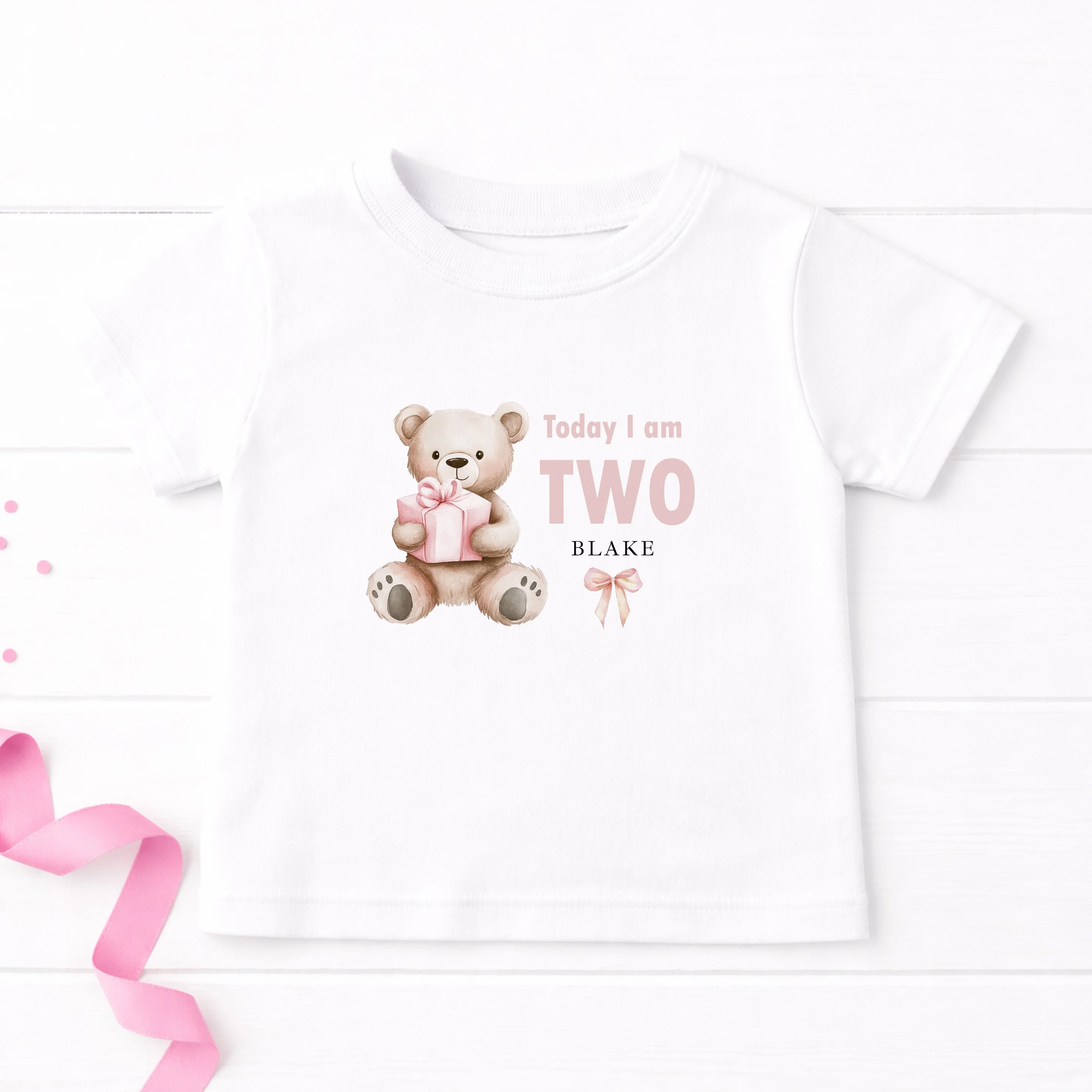 Personalised Pink Bear Any Age Birthday T-Shirt - Image 4