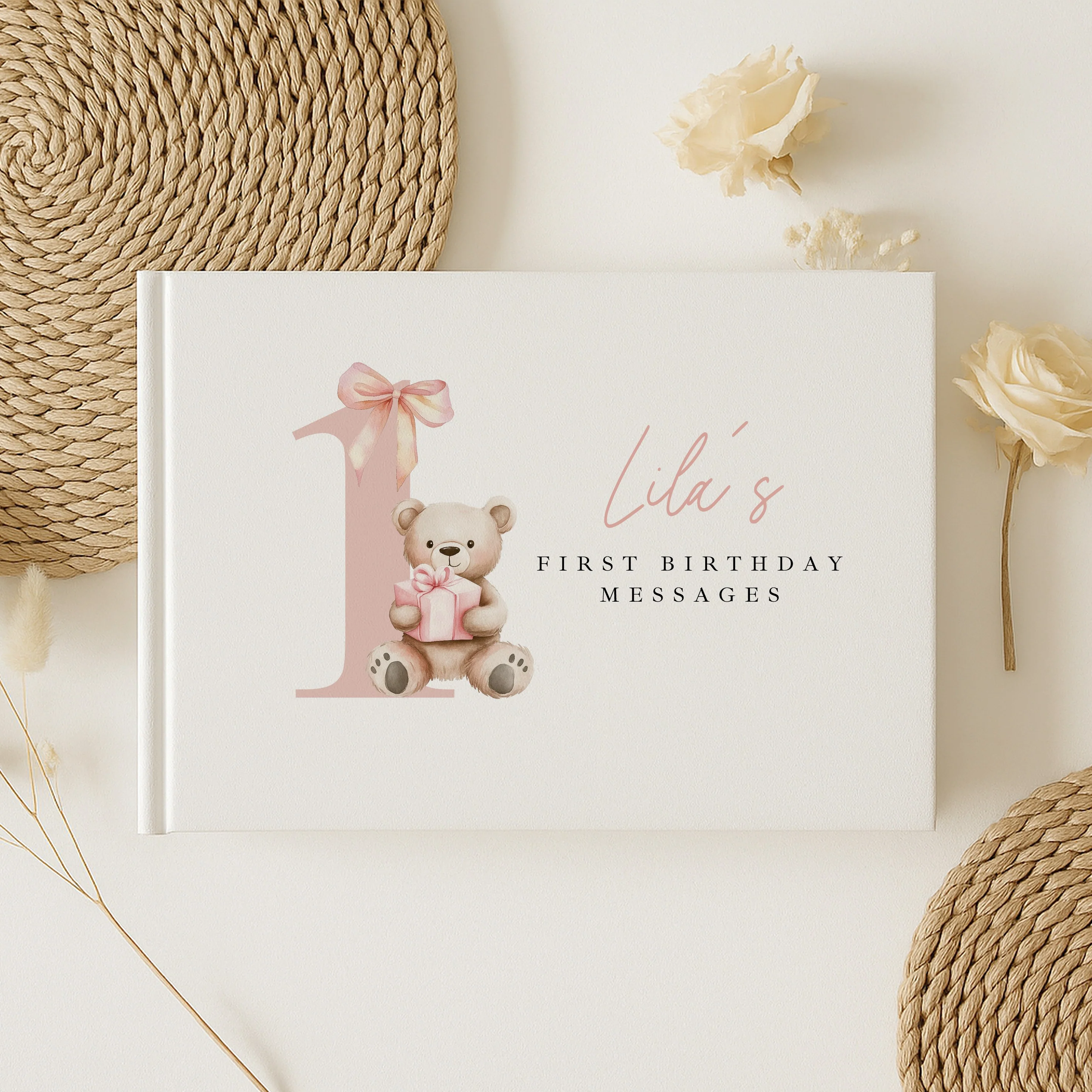 Personalised Pink Bear First Birthday Guest Book - Image 3