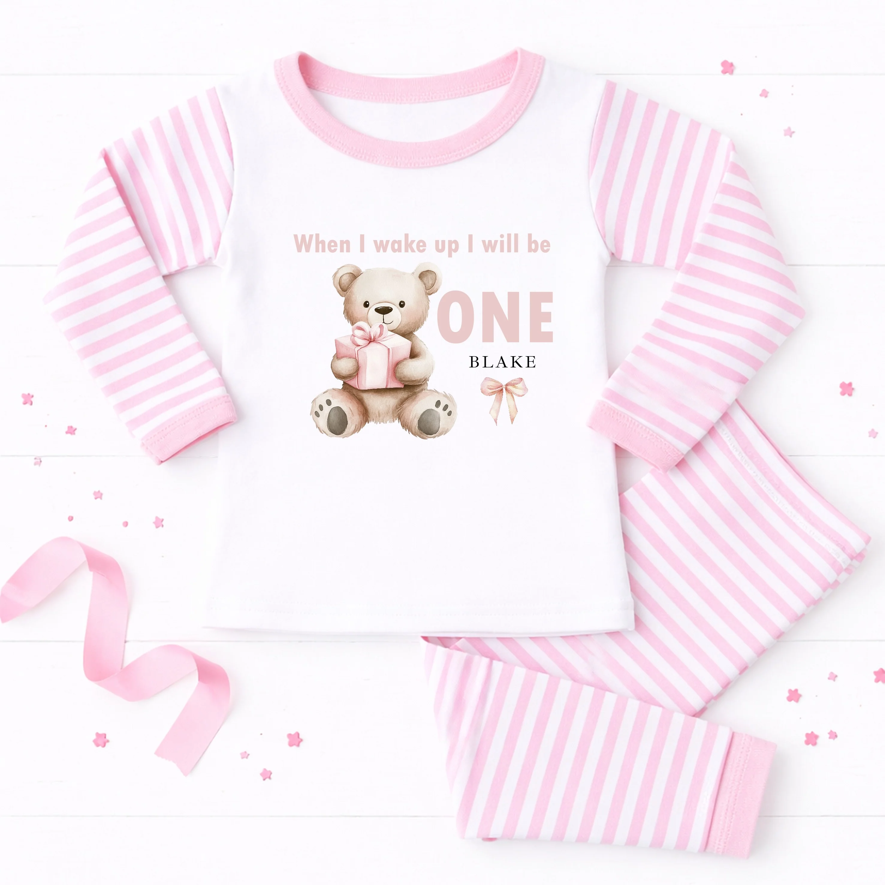 Personalised Pink Bear First Birthday Pyjamas - Image 3