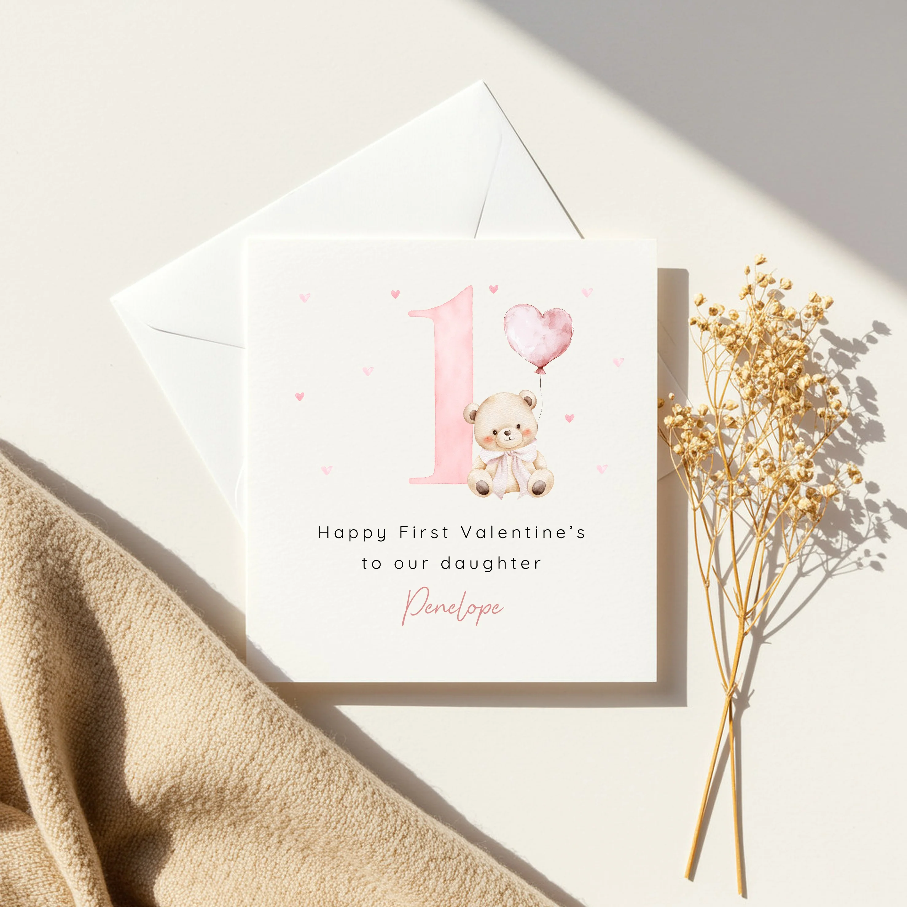 Personalised Pink Bear Happy First Valentine's Day Card - Image 3