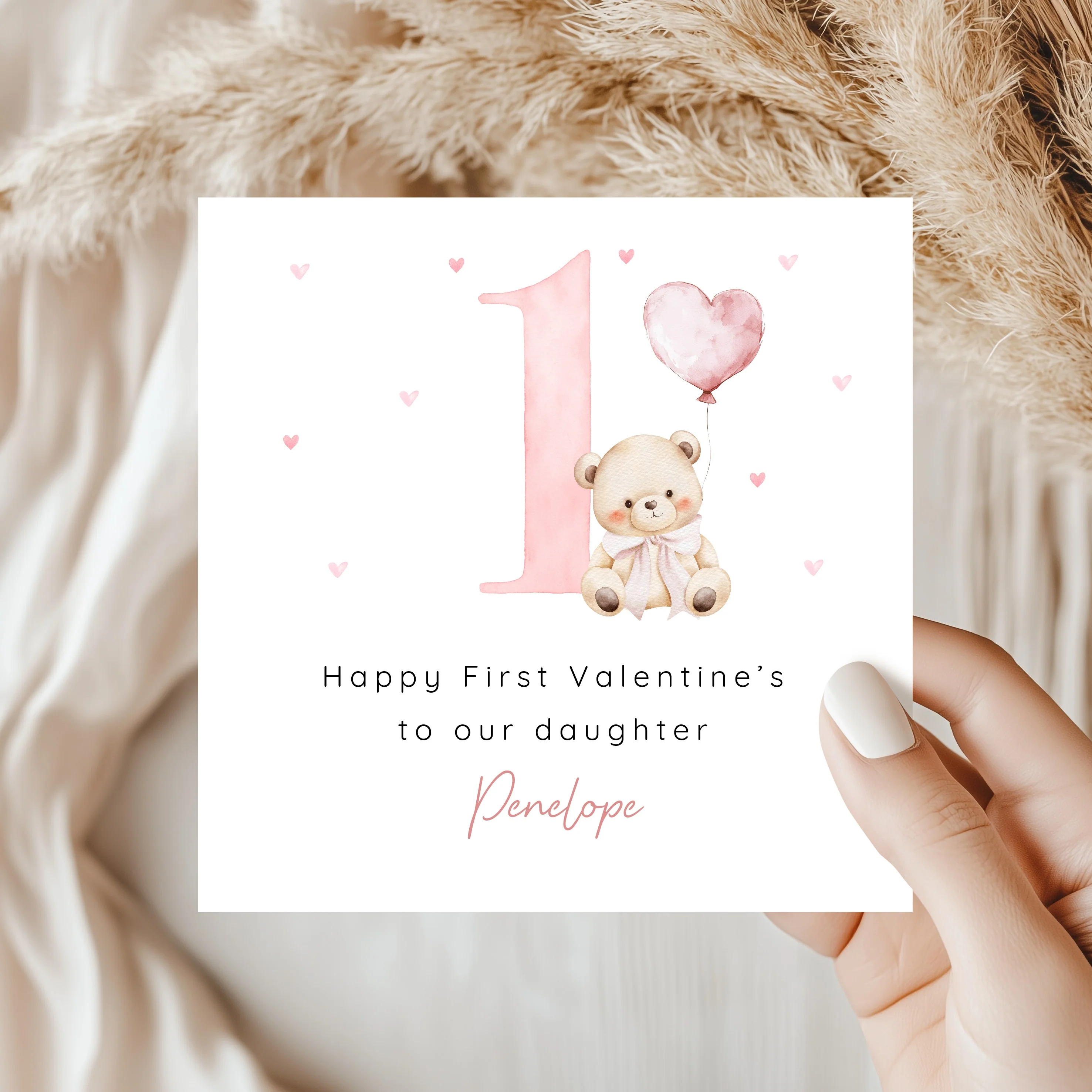 Personalised Pink Bear Happy First Valentine's Day Card - Image 4