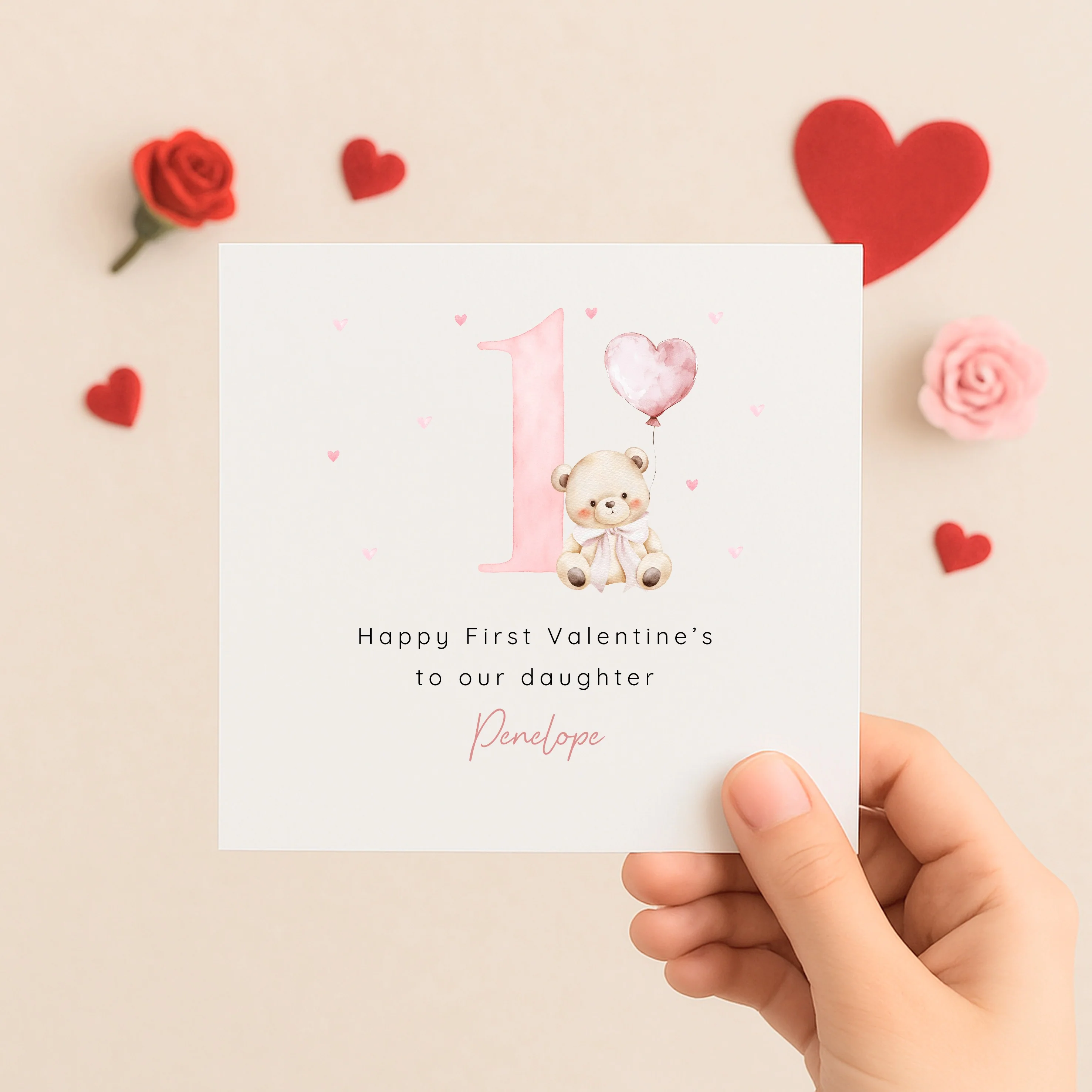 Personalised Pink Bear Happy First Valentine's Day Card - Image 7