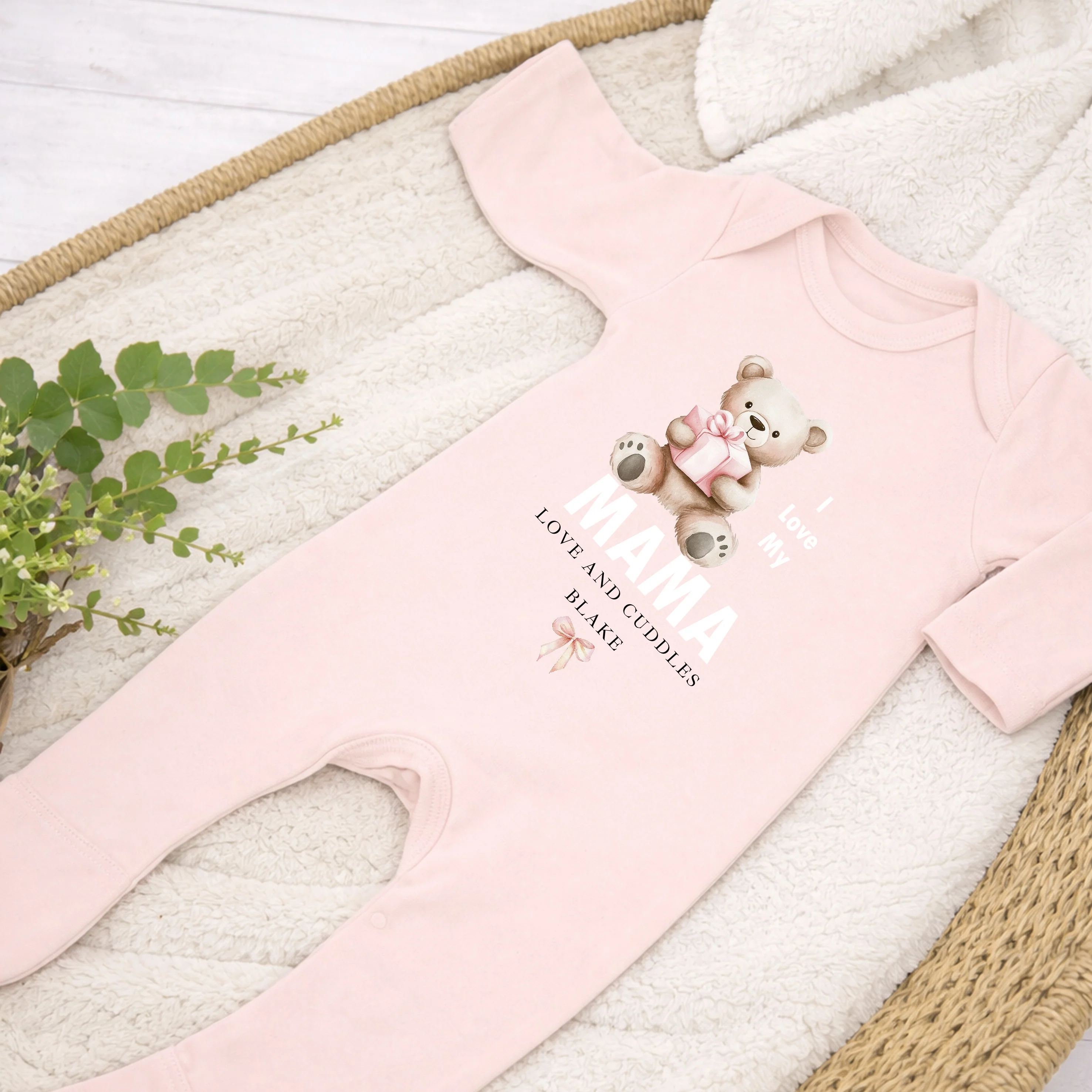Personalised Pink Bear I Love My Mama Baby Grow, Vest or Bib - Image 2