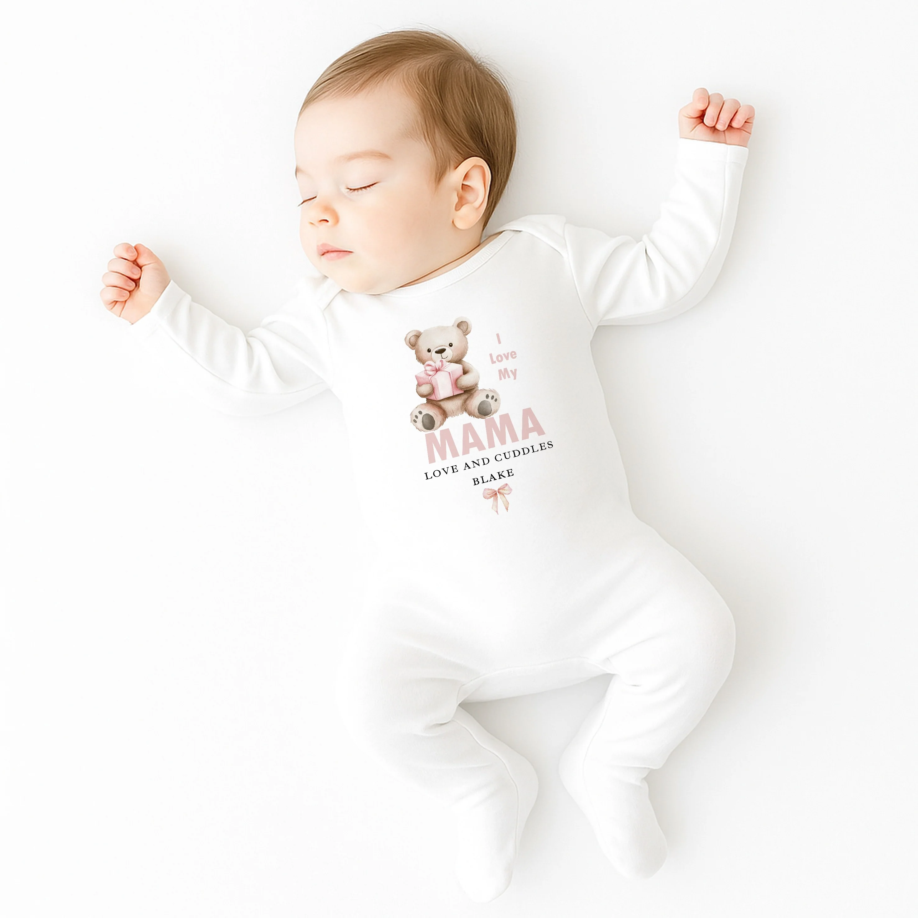 Personalised Pink Bear I Love My Mama Baby Grow, Vest or Bib - Image 3