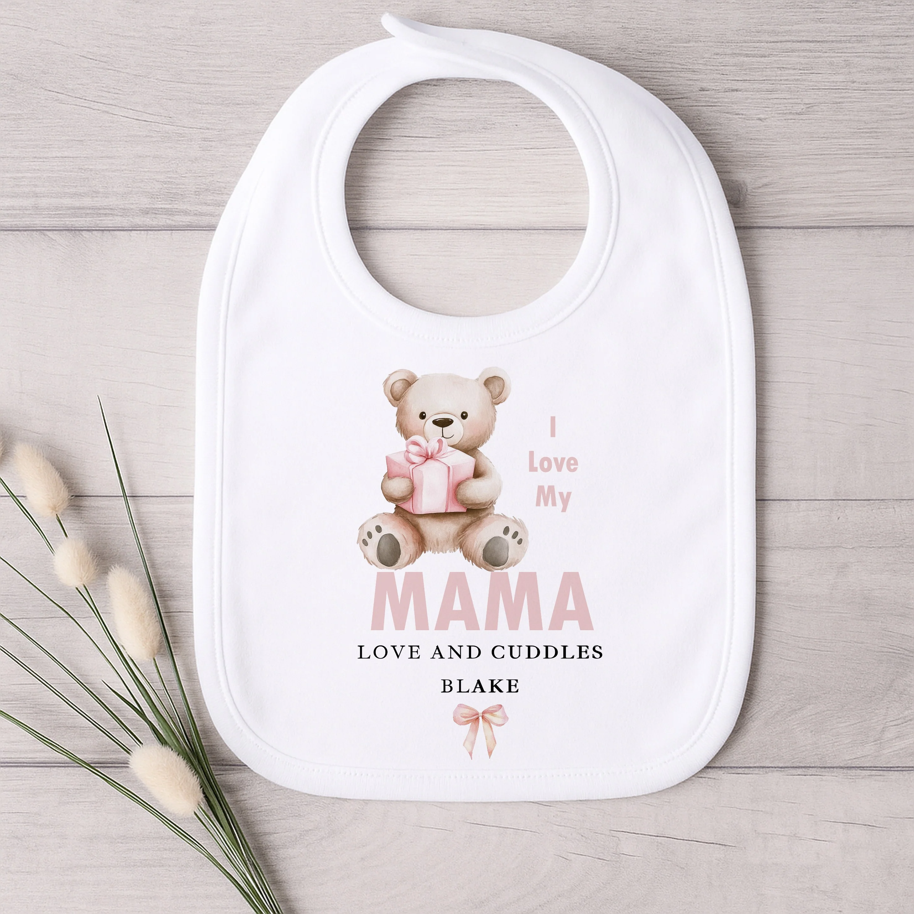Personalised Pink Bear I Love My Mama Baby Grow, Vest or Bib - Image 4
