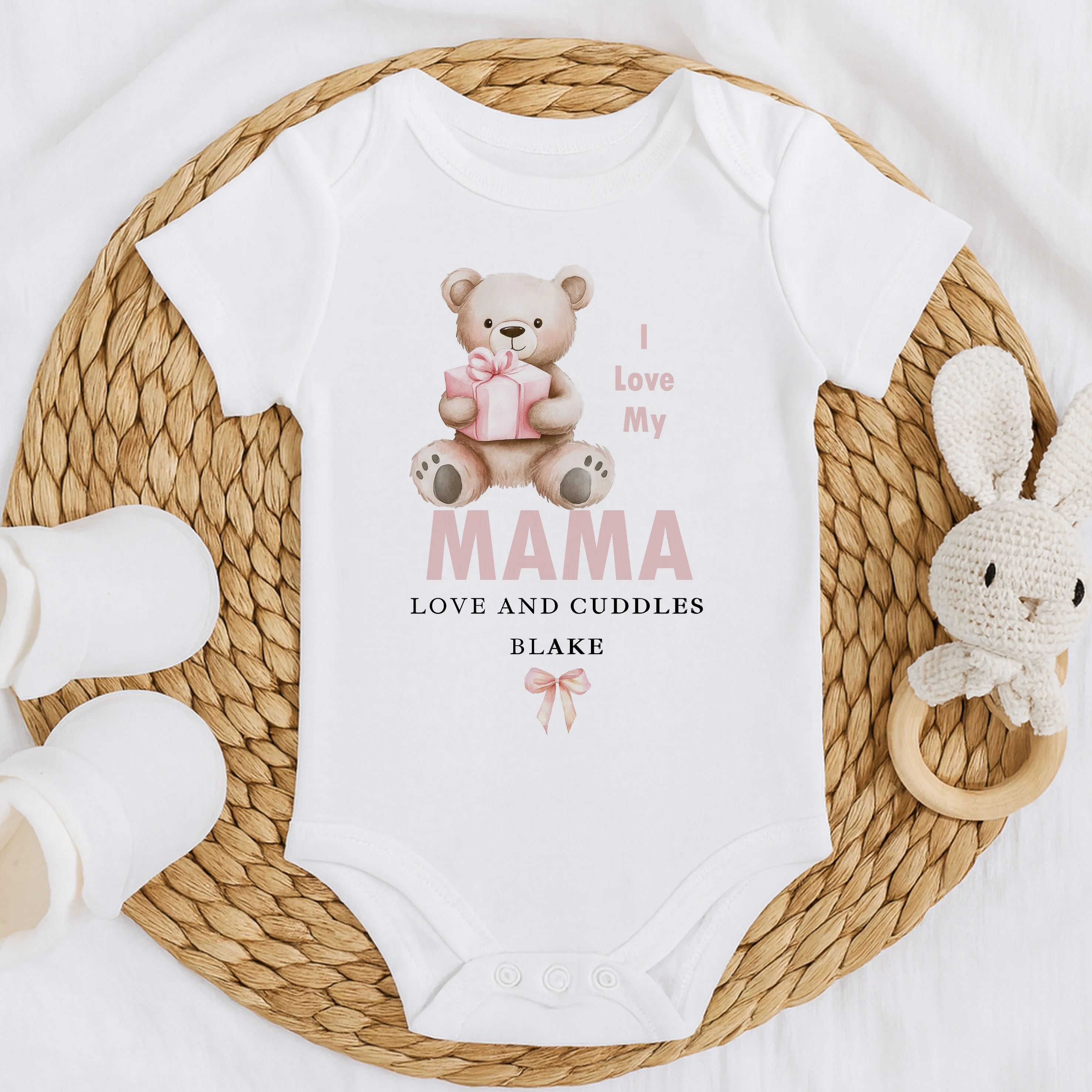 Personalised Pink Bear I Love My Mama Baby Grow, Vest or Bib - Image 5