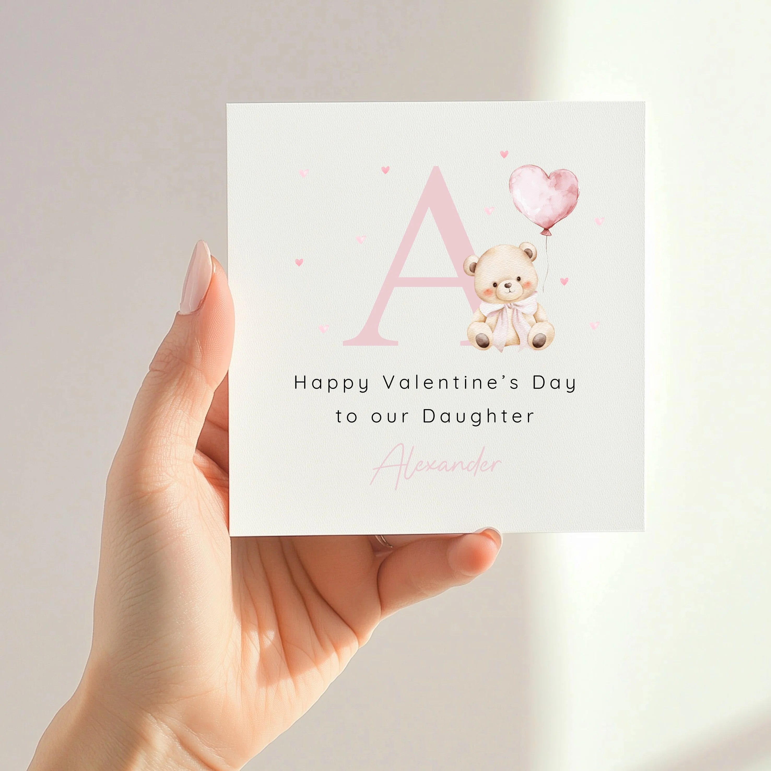 Personalised Pink Bear Initial Happy Valentine's Day Card - Image 3