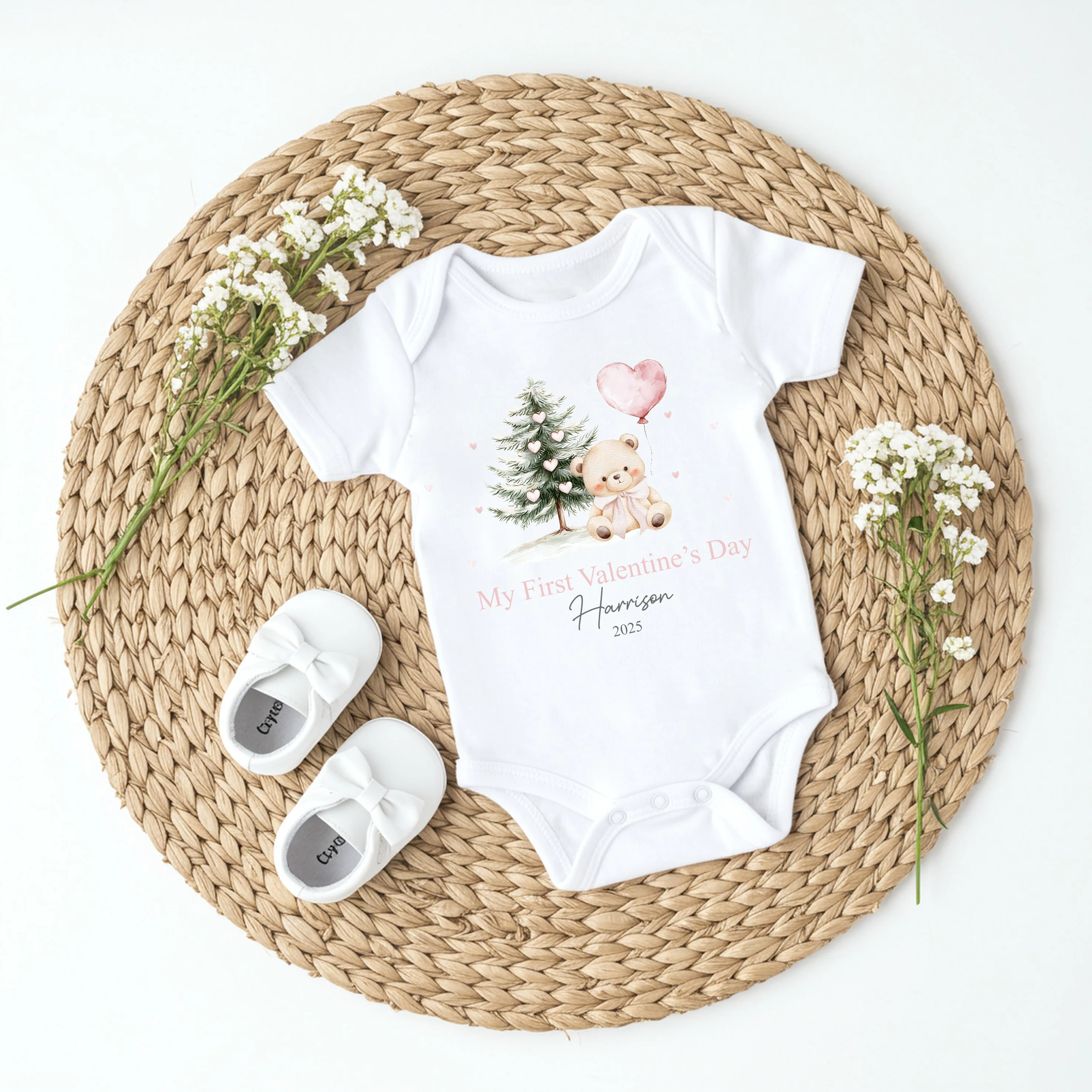 Personalised Pink Bear My First Valentines Day Baby Grow, Vest or Bib - Image 3