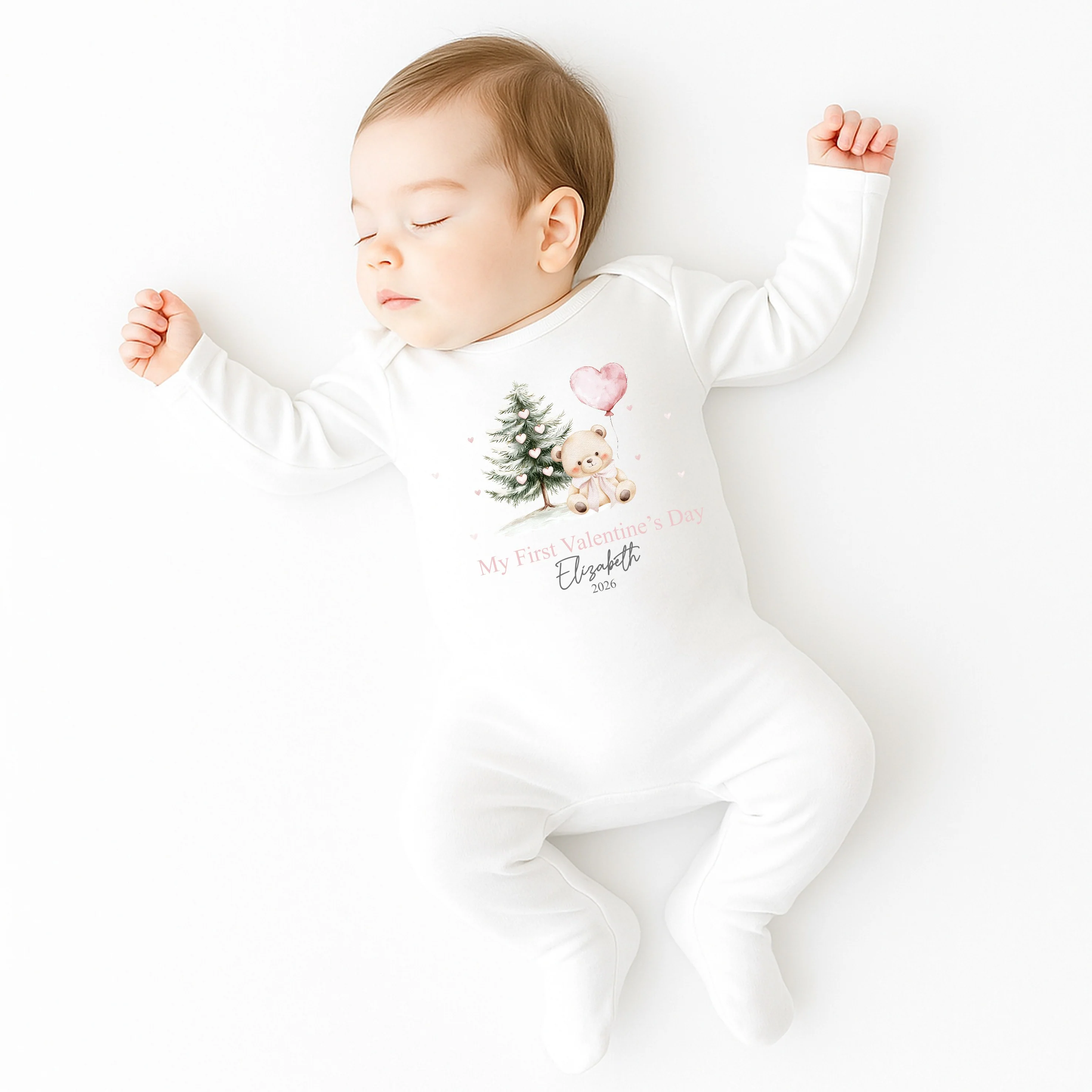 Personalised Pink Bear My First Valentines Day Baby Grow, Vest or Bib - Image 4