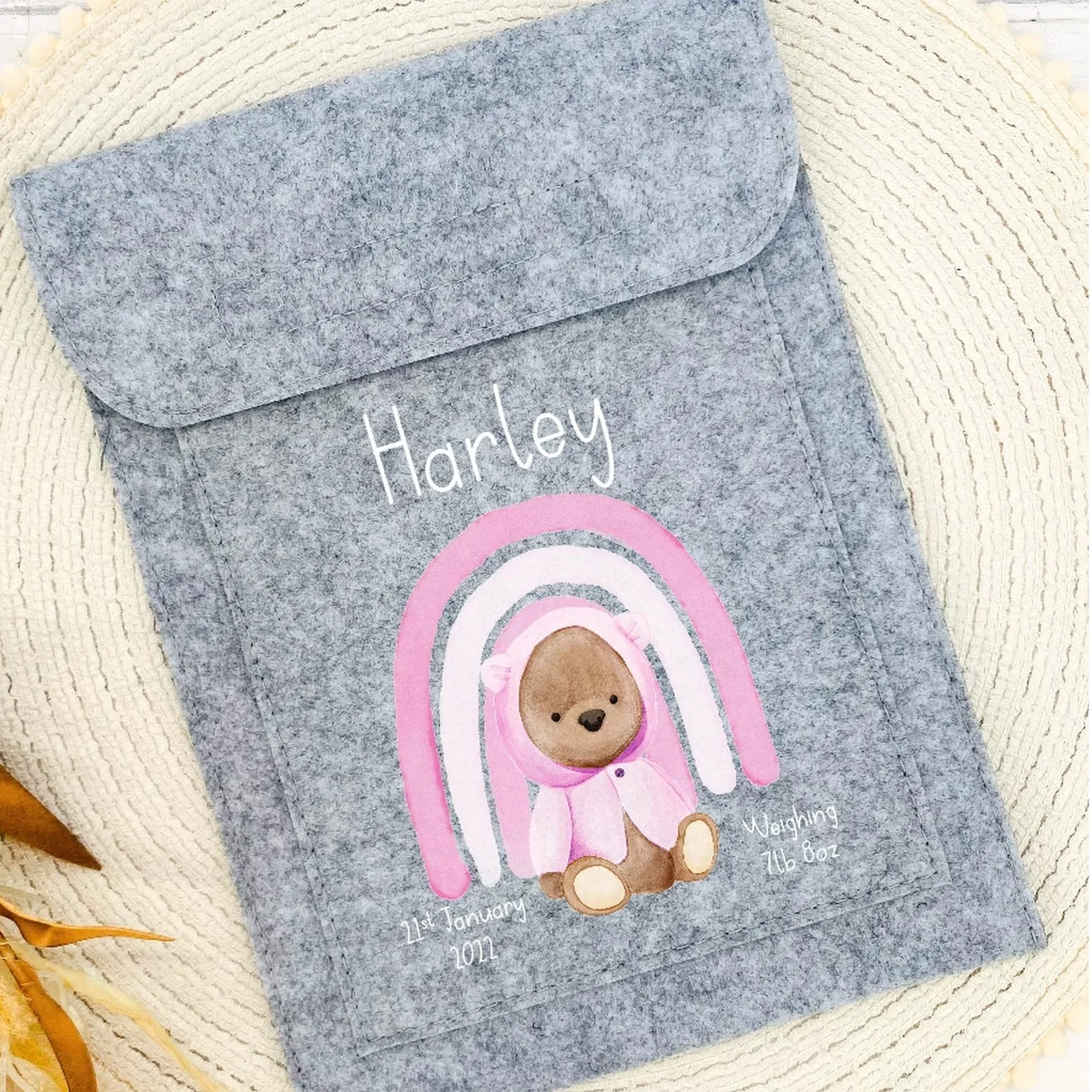 Personalised Pink Bear Rainbow Red Book Cover - Image 3