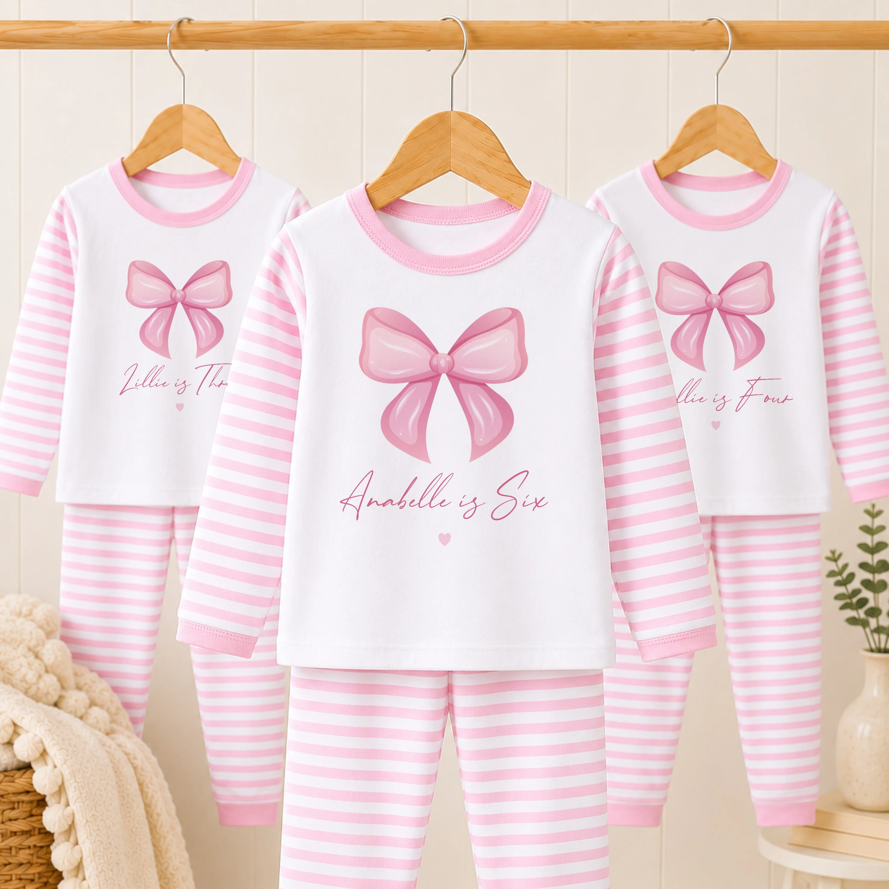 Personalised Pink Bow Any Age Birthday Pyjamas - Image 2