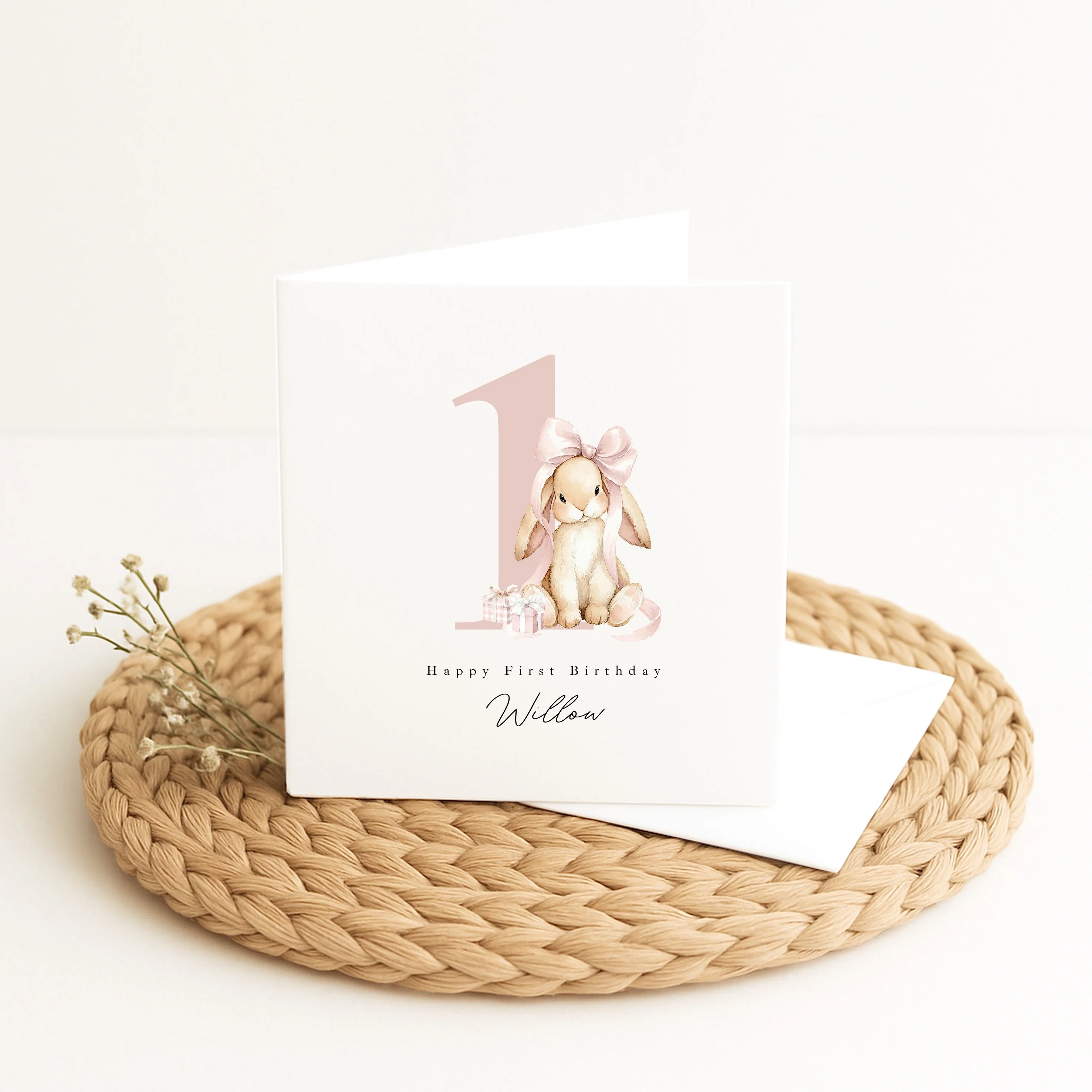 Personalised Pink Bow Bunny First Birthday Card - Image 5