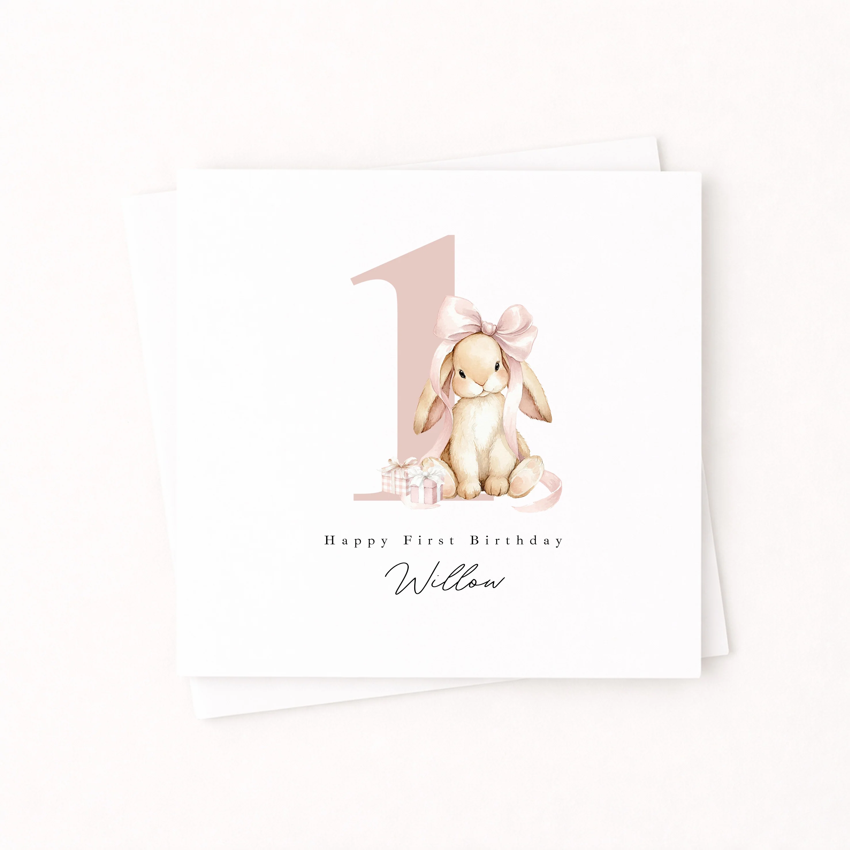Personalised Pink Bow Bunny First Birthday Card - Image 6