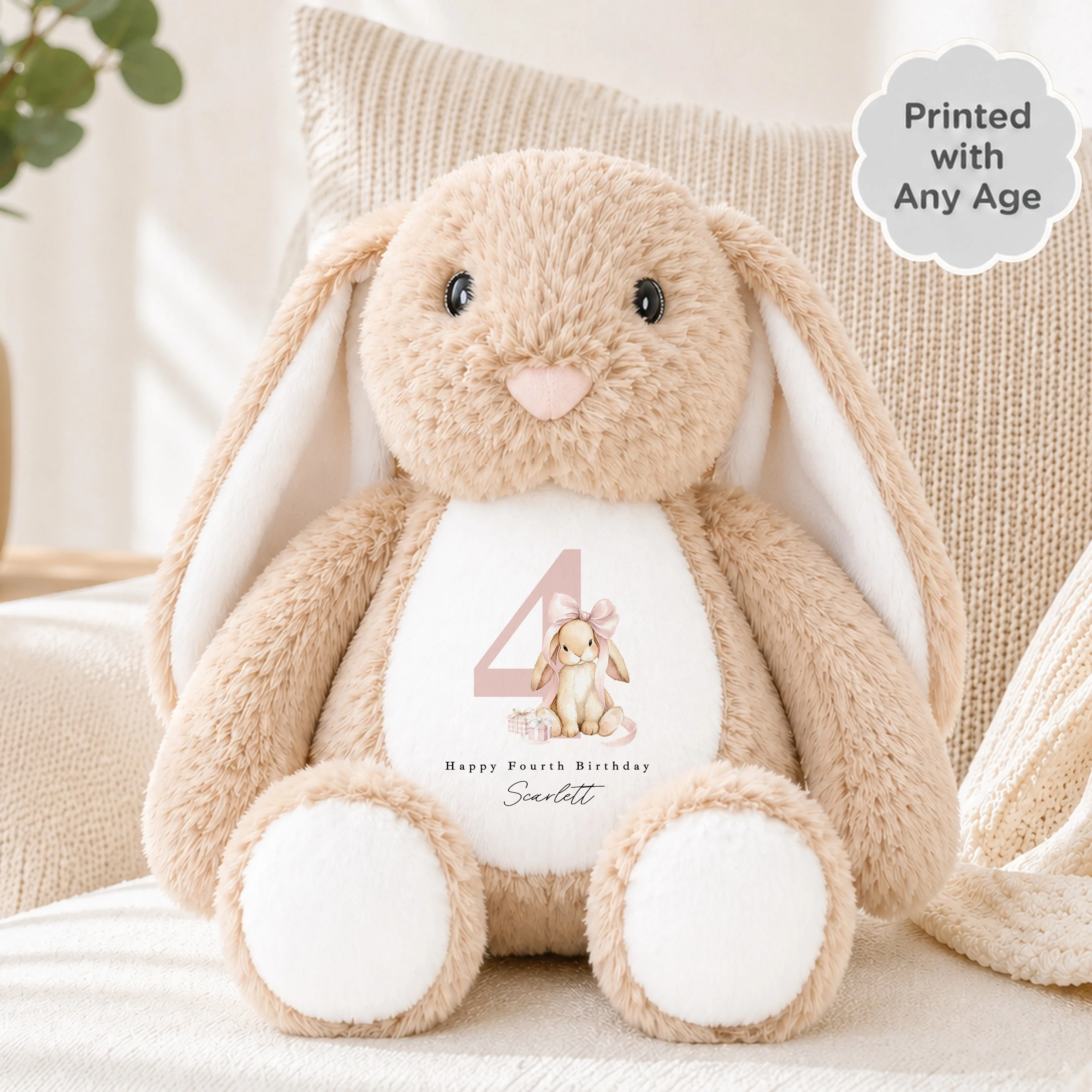 Personalised Pink Bow Bunny Any Age Birthday Teddy - Image 3