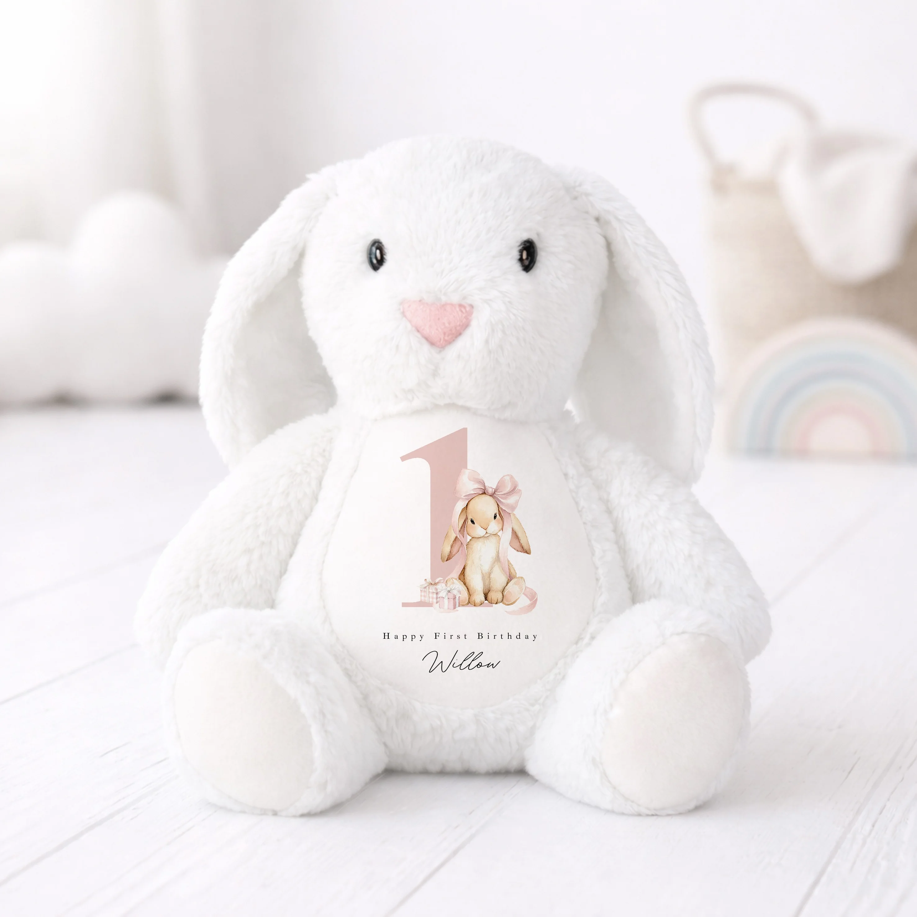 Personalised Pink Bow Bunny First Birthday Teddy - Image 2