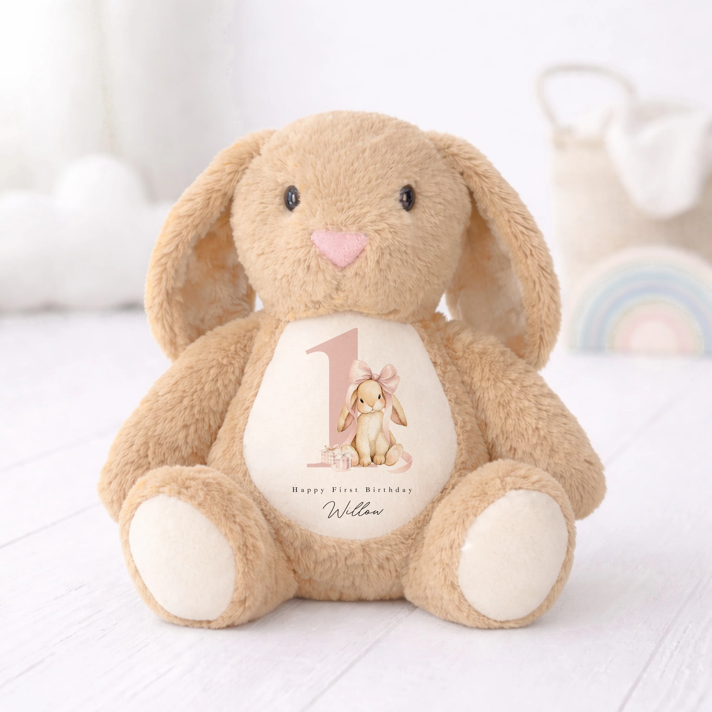 Personalised Pink Bow Bunny First Birthday Teddy - Image 4