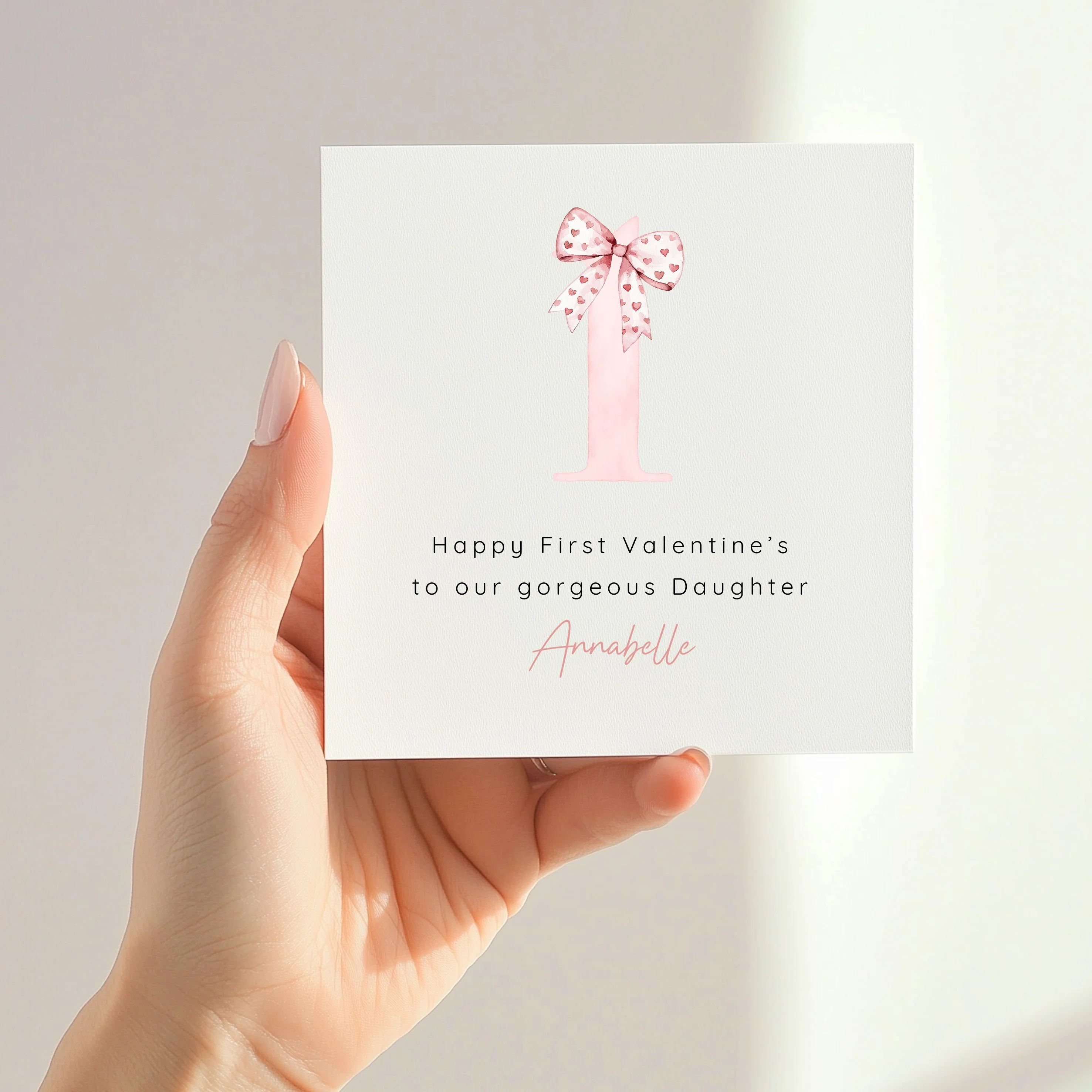 Personalised Pink Bow Happy 1st Valentine's Day Card - Image 3