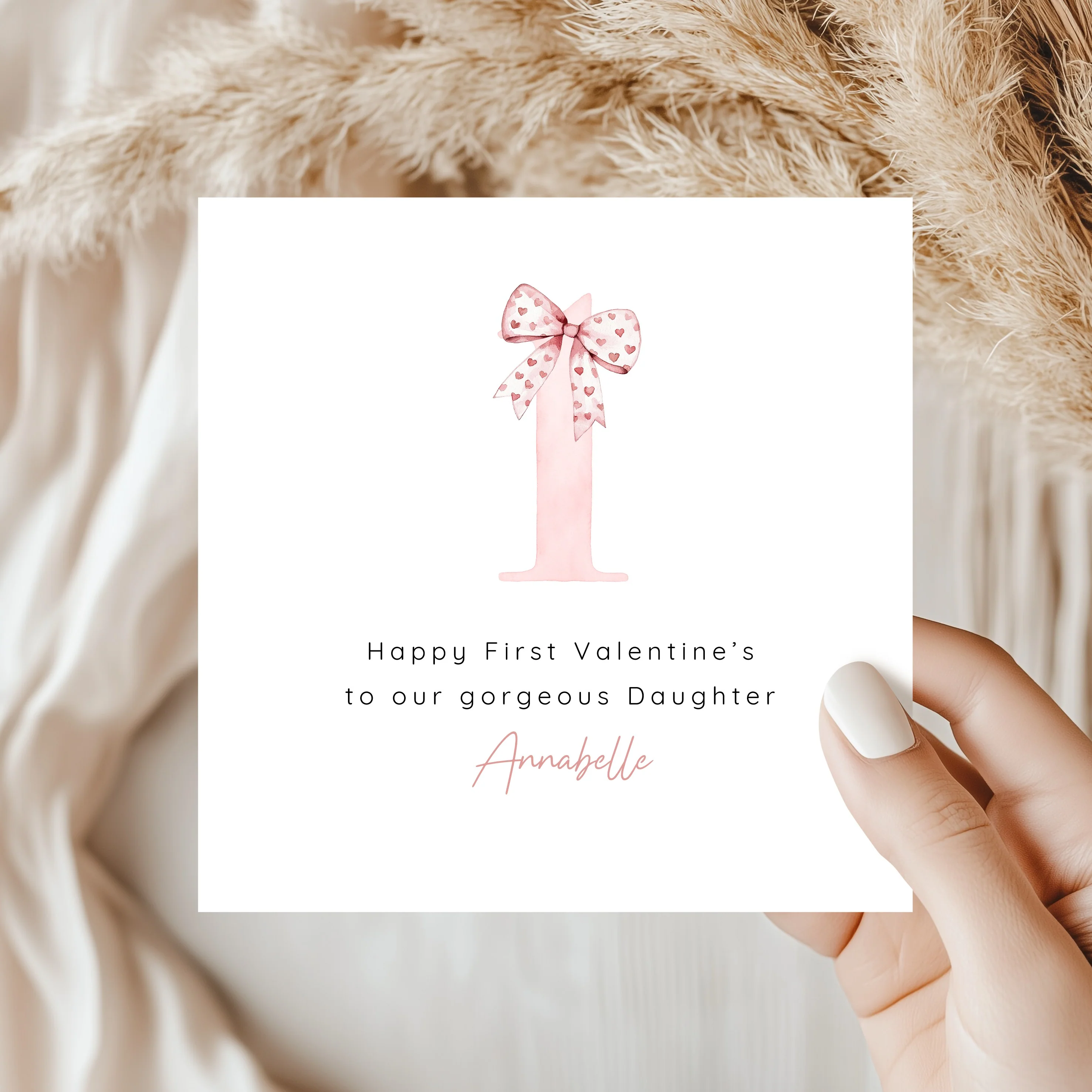 Personalised Pink Bow Happy 1st Valentine's Day Card - Image 7