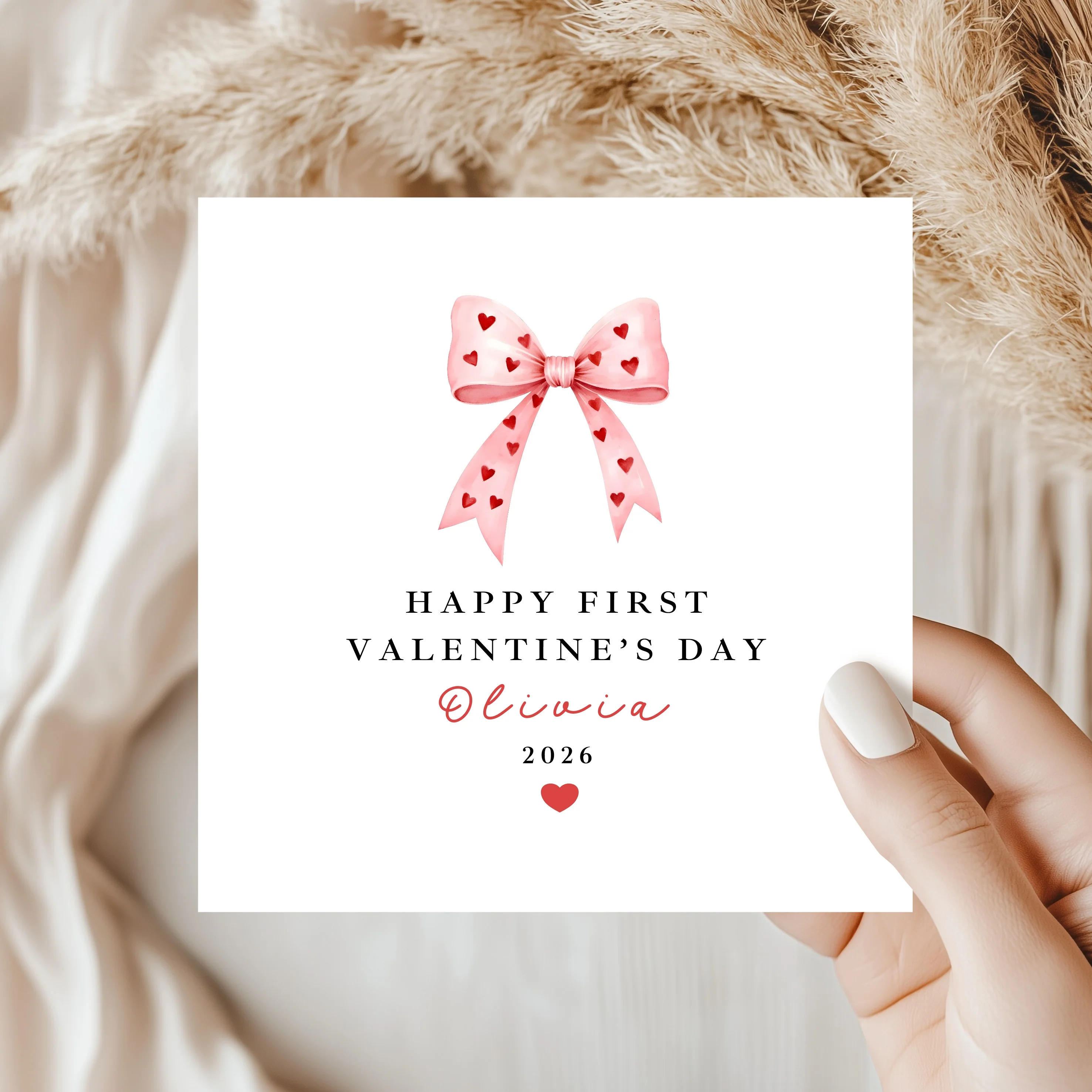 Personalised Pink Bow Happy First Valentine's Day Card - Image 8