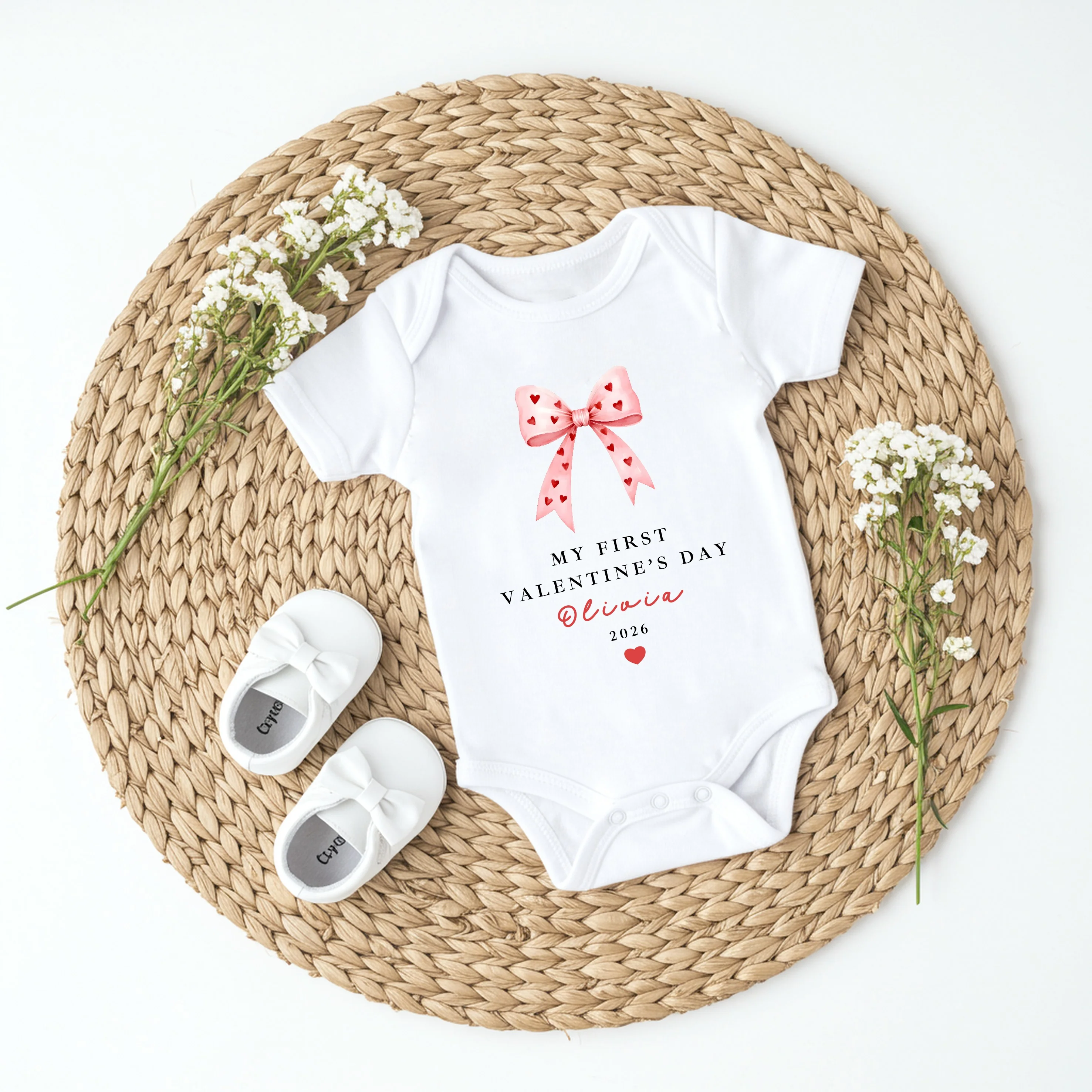 Personalised Pink Bow My First Valentines Day Baby Grow, Vest or Bib - Image 5