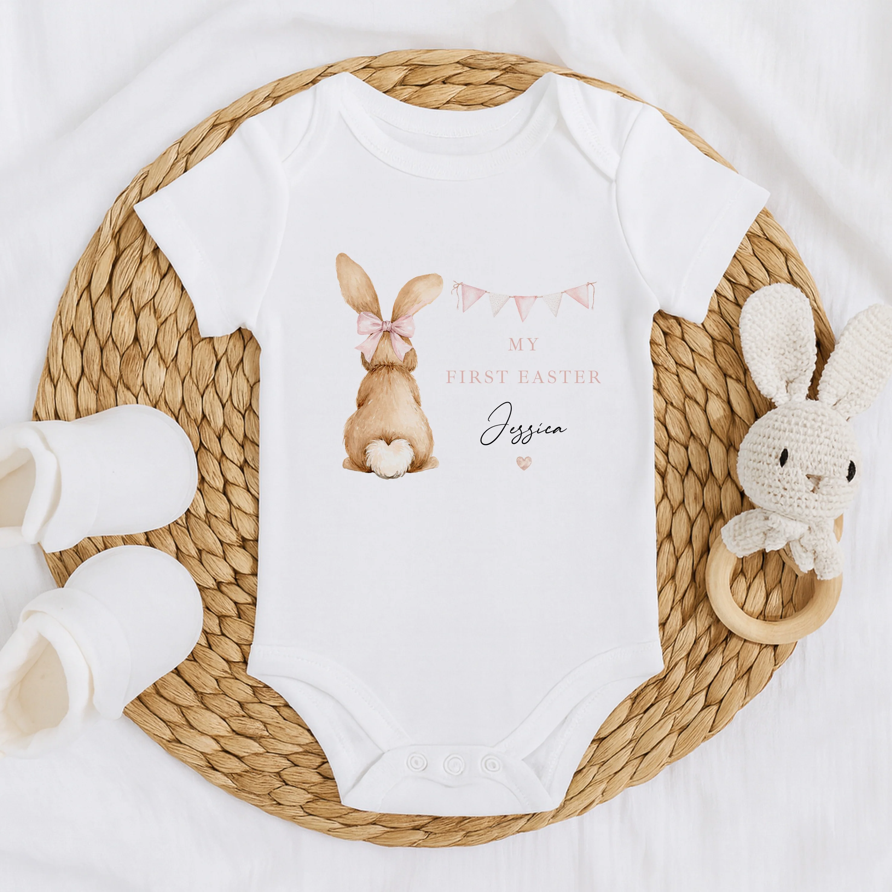 Personalised Pink Bunny Bunting My First Easter Baby Grow, Vest or Bib - Image 5