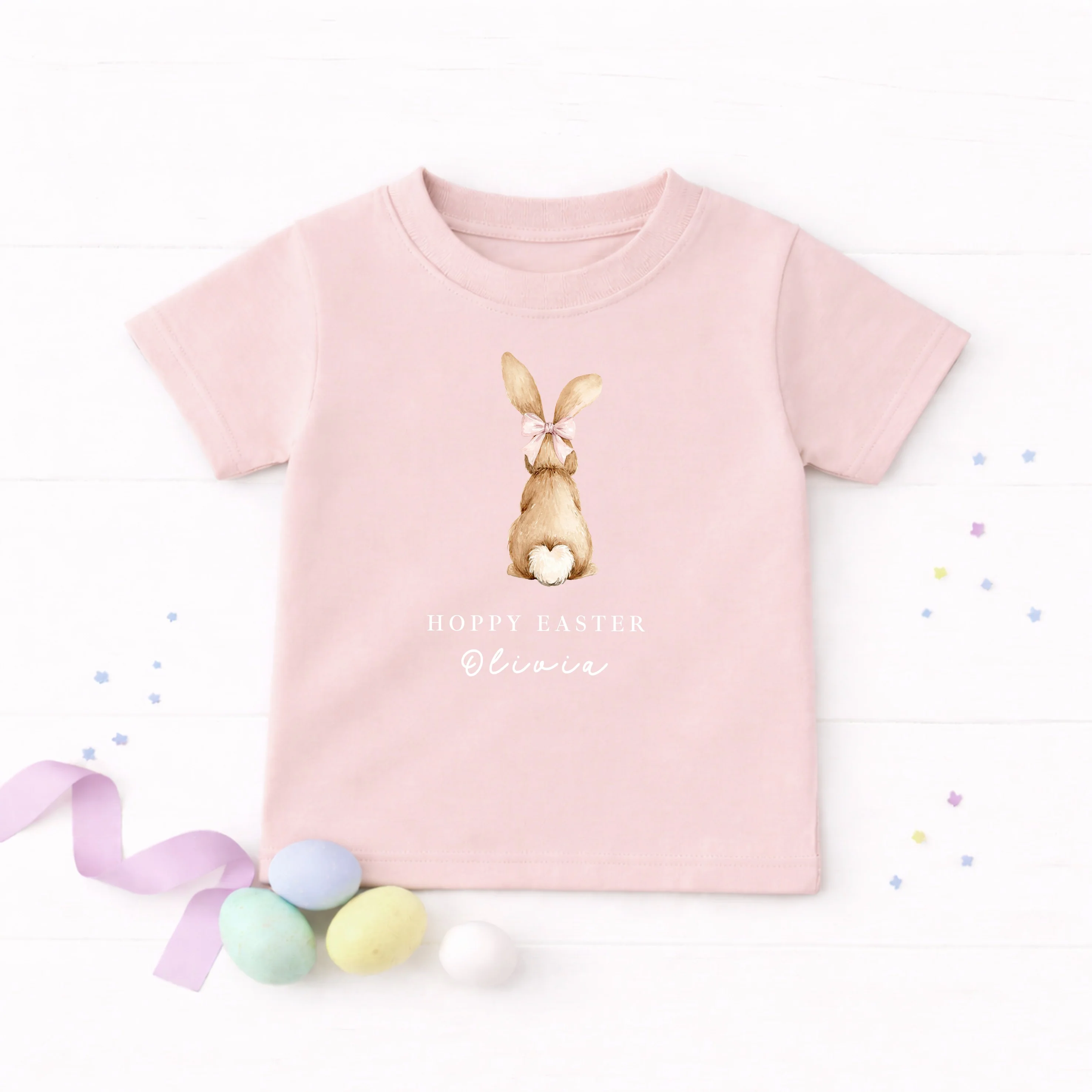 Personalised Pink Bunny Hoppy Easter T-shirt - Image 3