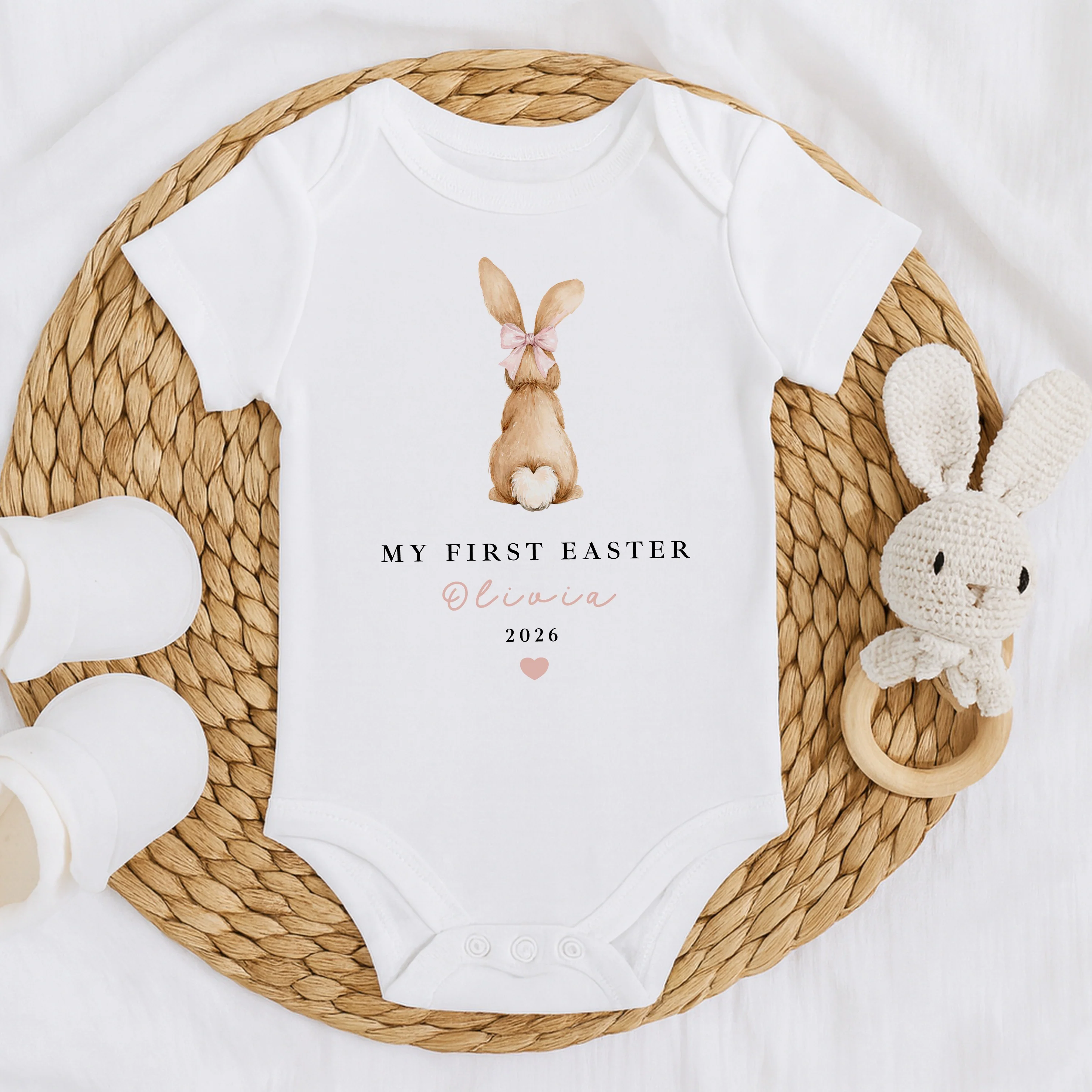 Personalised Pink Bunny My First Easter Baby Grow, Vest or Bib - Image 5