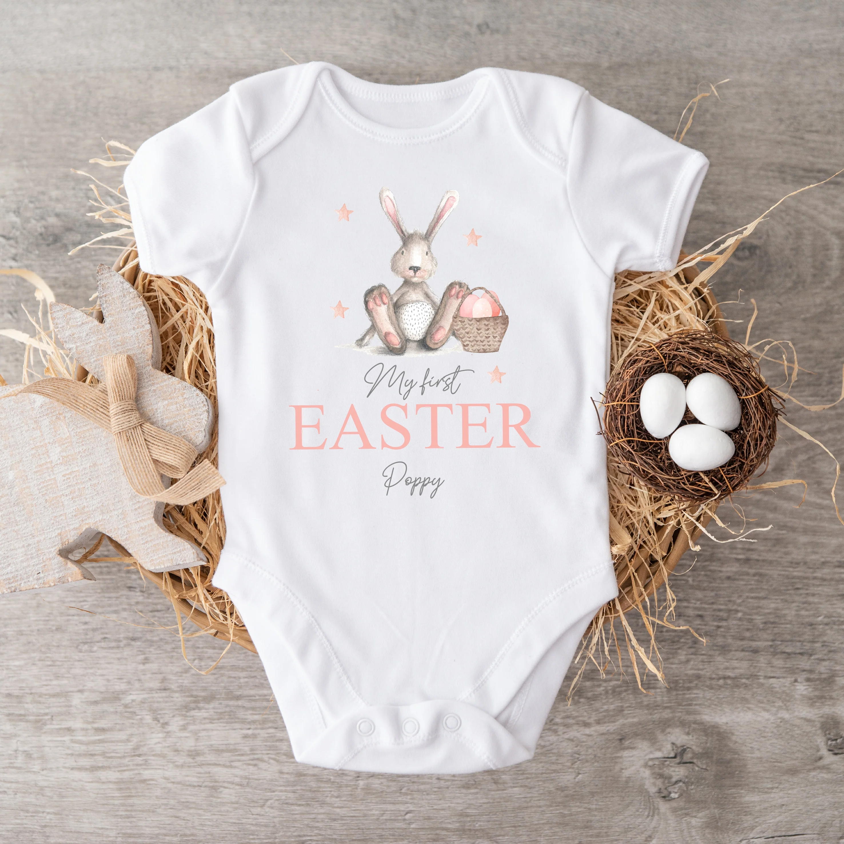Personalised Pink Bunny My First Easter Babygrow/Vest