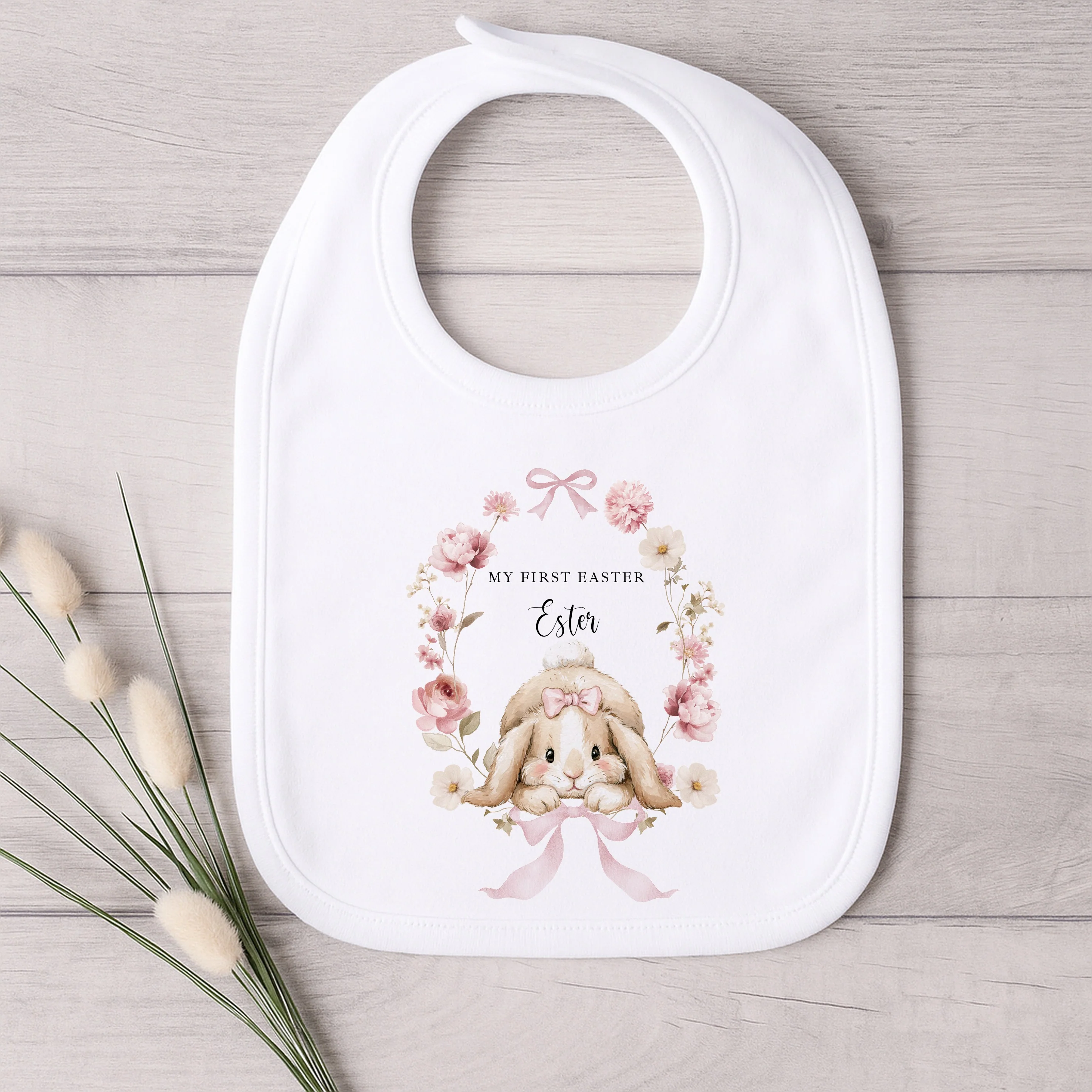 Personalised Pink Bunny Wreath My First Easter Baby Grow, Vest or Bib - Image 3