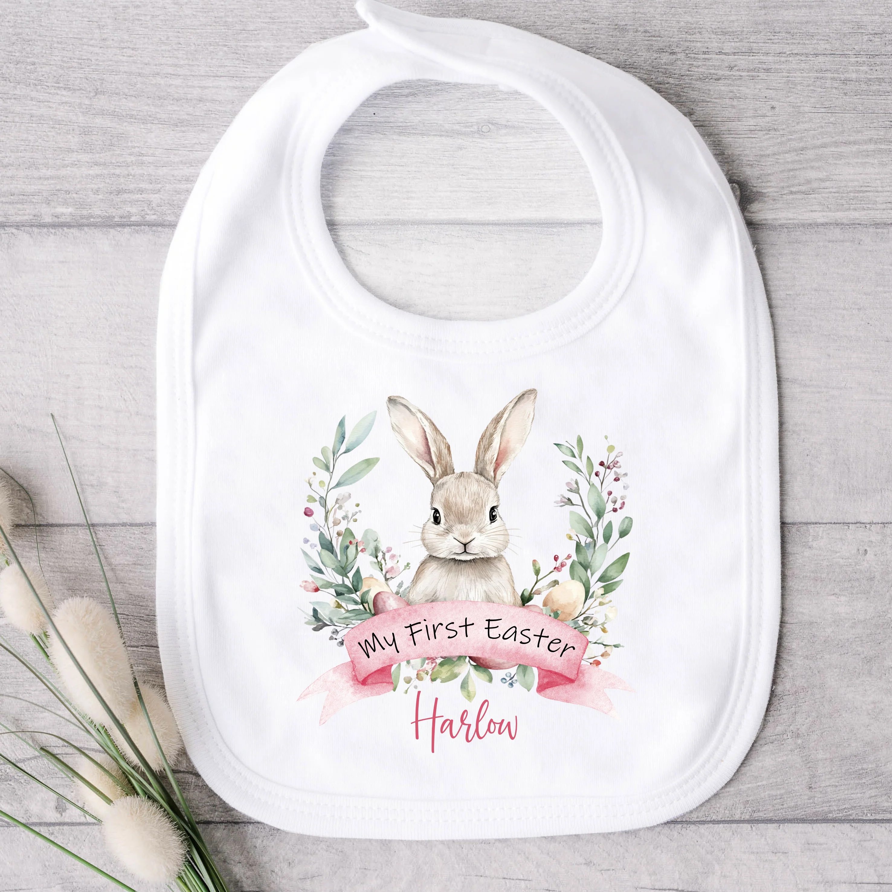 Personalised Pink Bunny Wreath My First Easter Baby Grow, Vest or Bib - Image 3