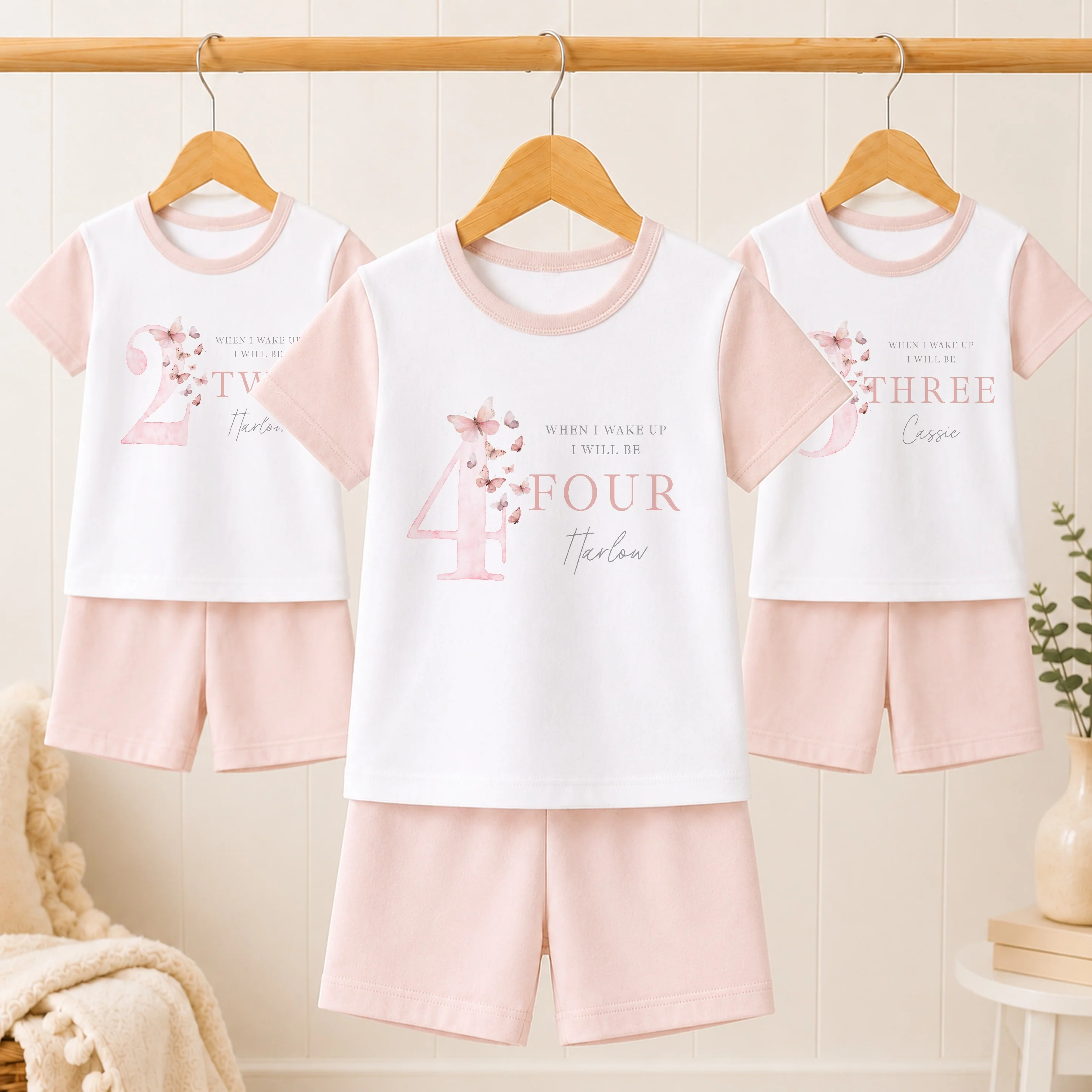 Personalised Pink Butterfly Any Age Short Sleeve Birthday Pyjamas - Image 3