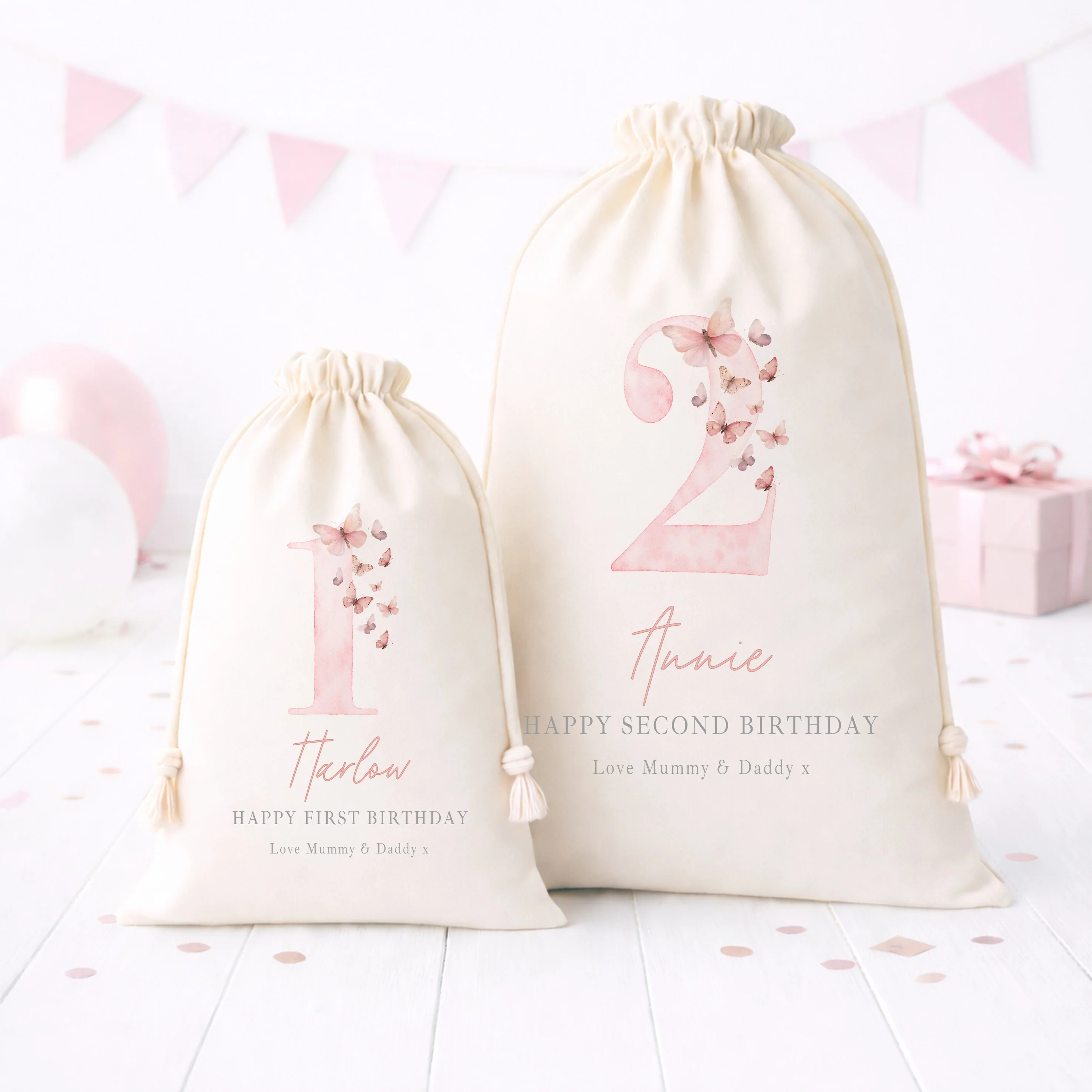 Personalised Pink Butterfly Birthday Gift Sack - Image 3