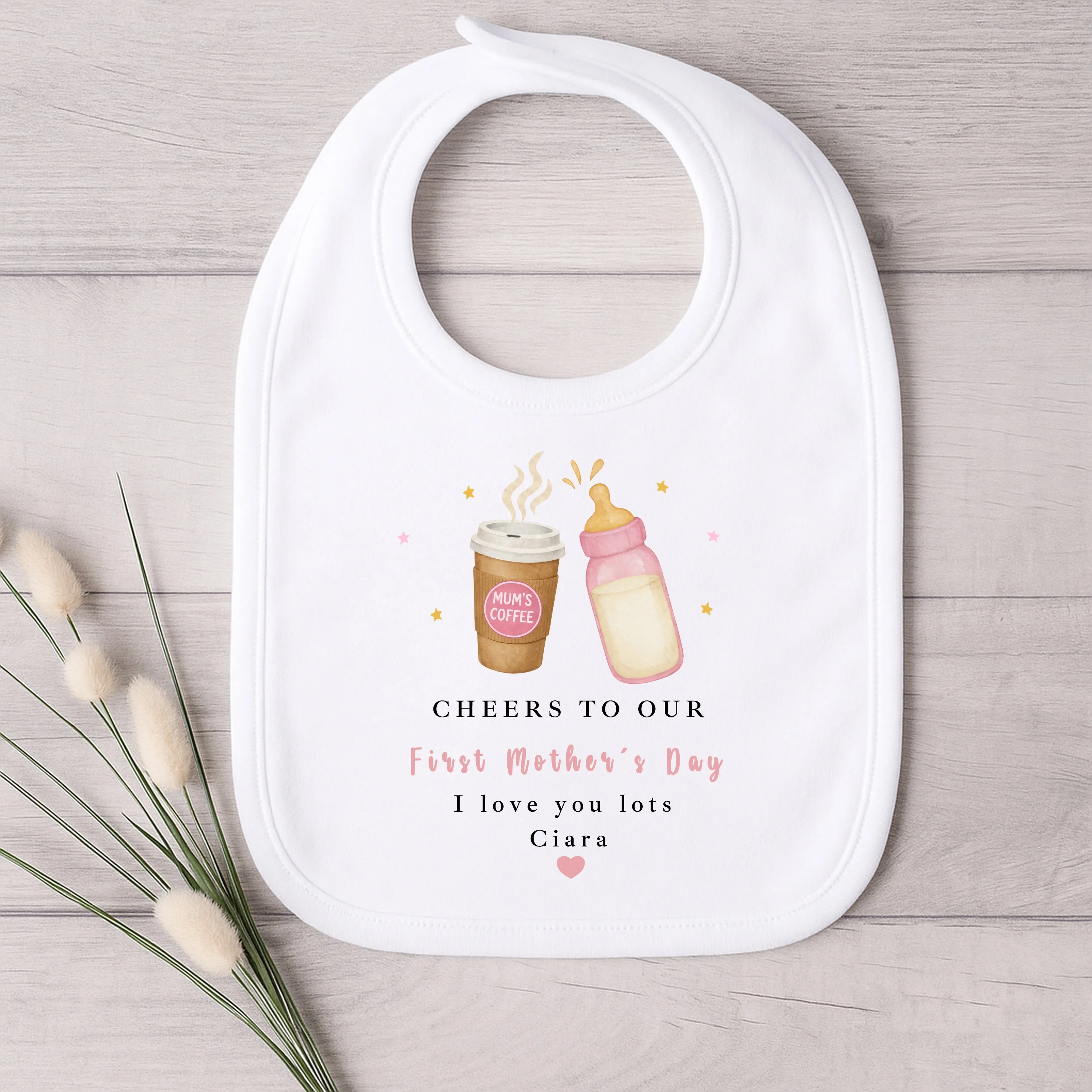 Personalised Pink Cheers Our First Mother's Day Baby Grow, Vest or Bib - Image 3