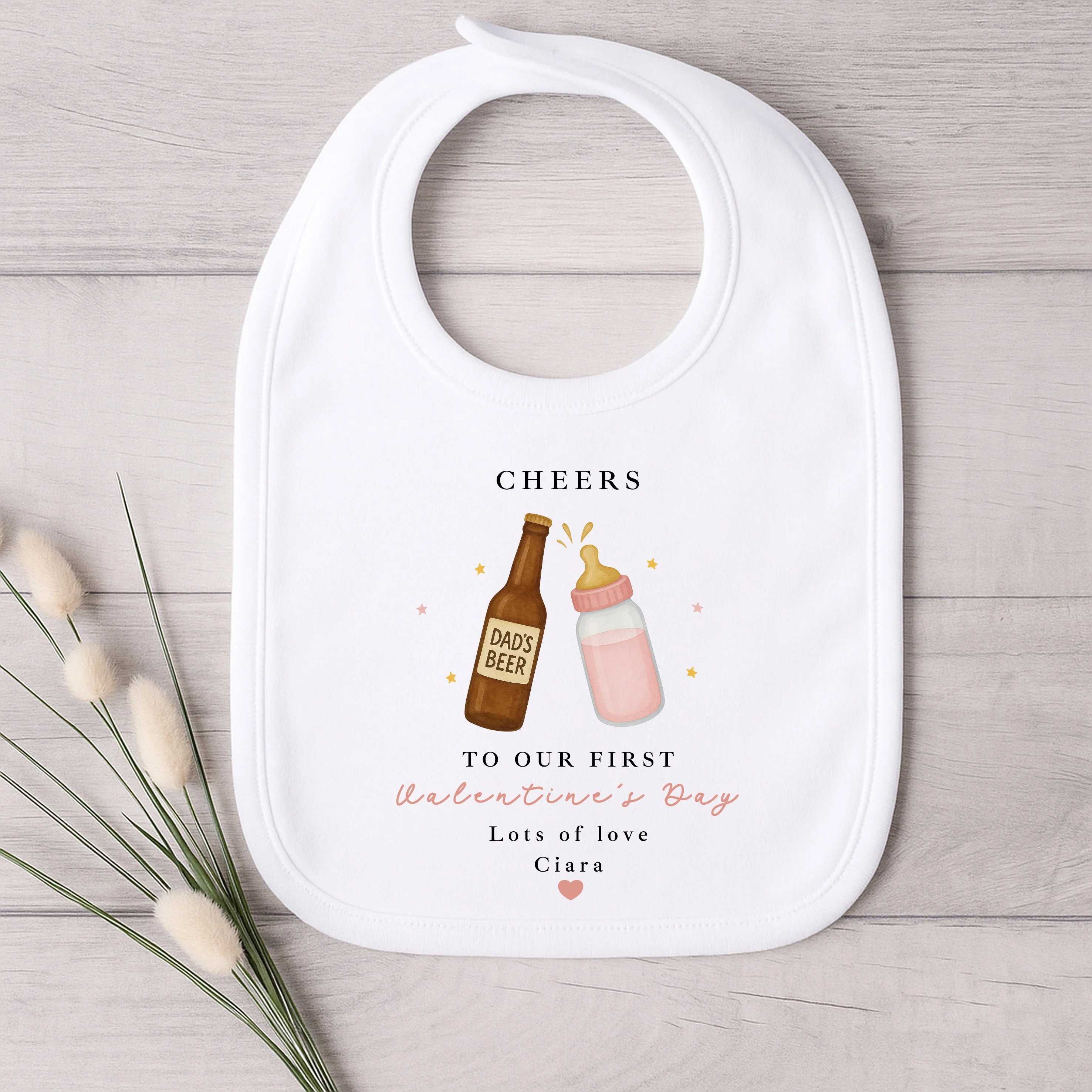 Personalised Pink Cheers Our First Valentines Day Baby Grow, Vest or Bib - Image 3