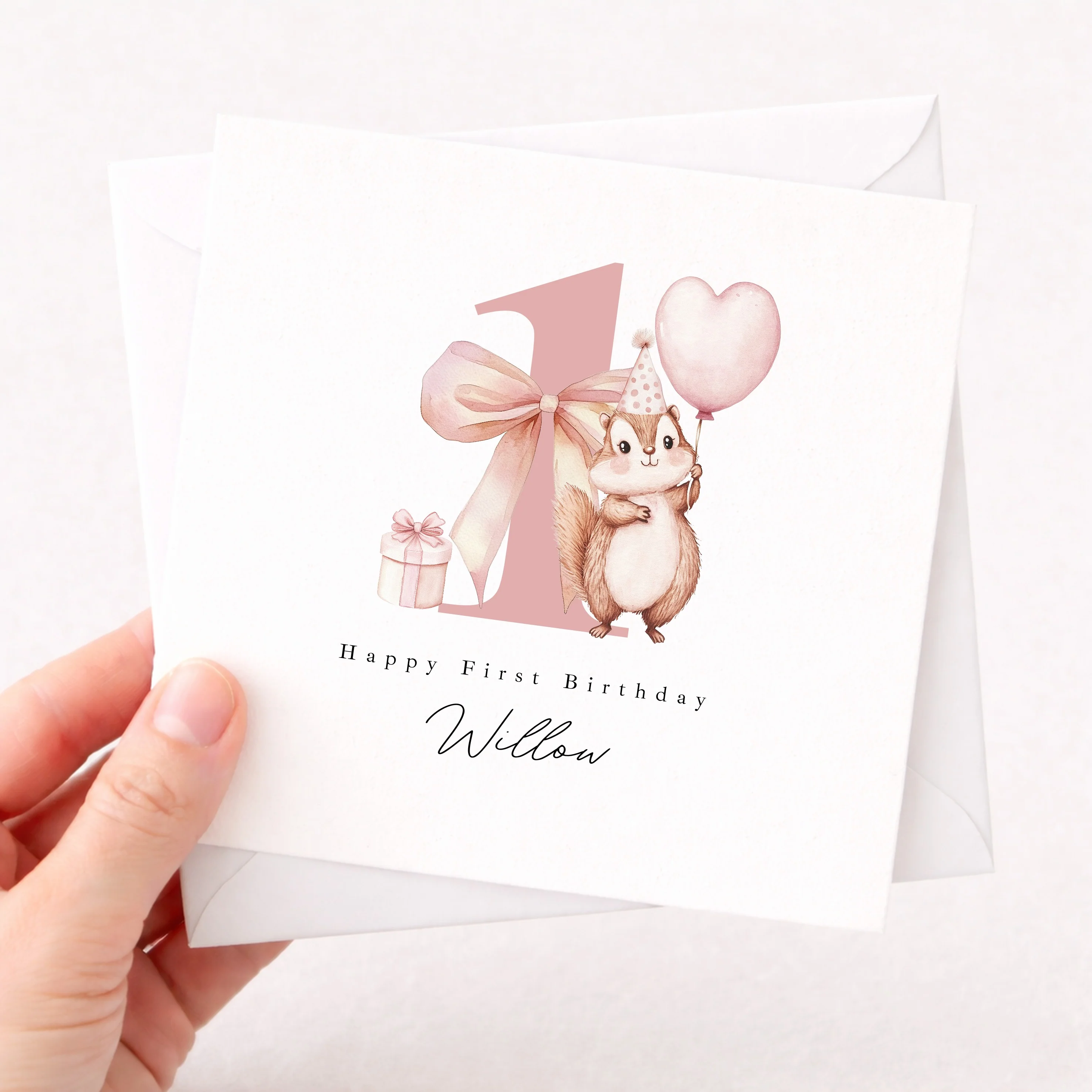 Personalised Pink Chipmunk First Birthday Card - Image 5