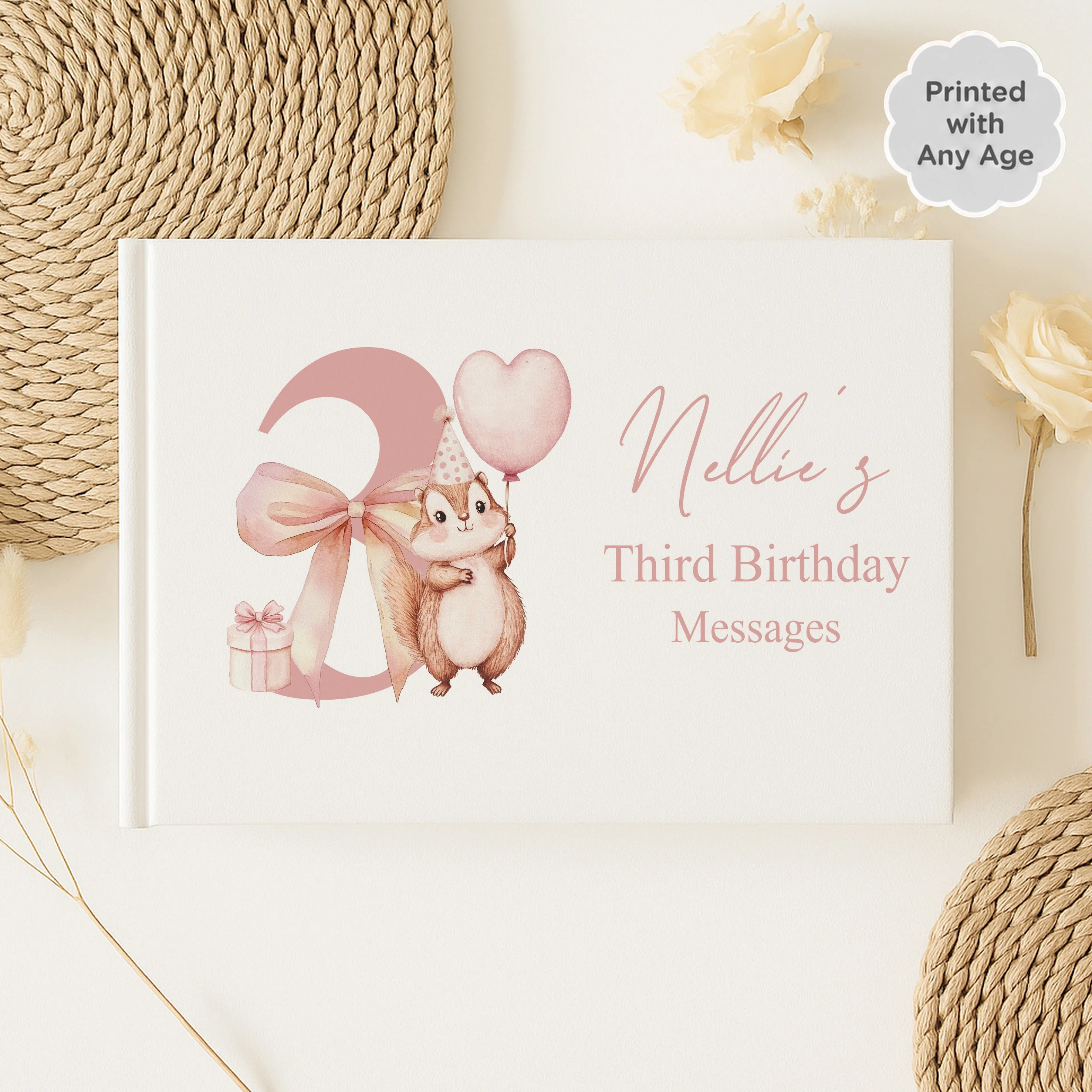 Personalised Pink Chipmunk Any Age Birthday Guest Book - Image 2