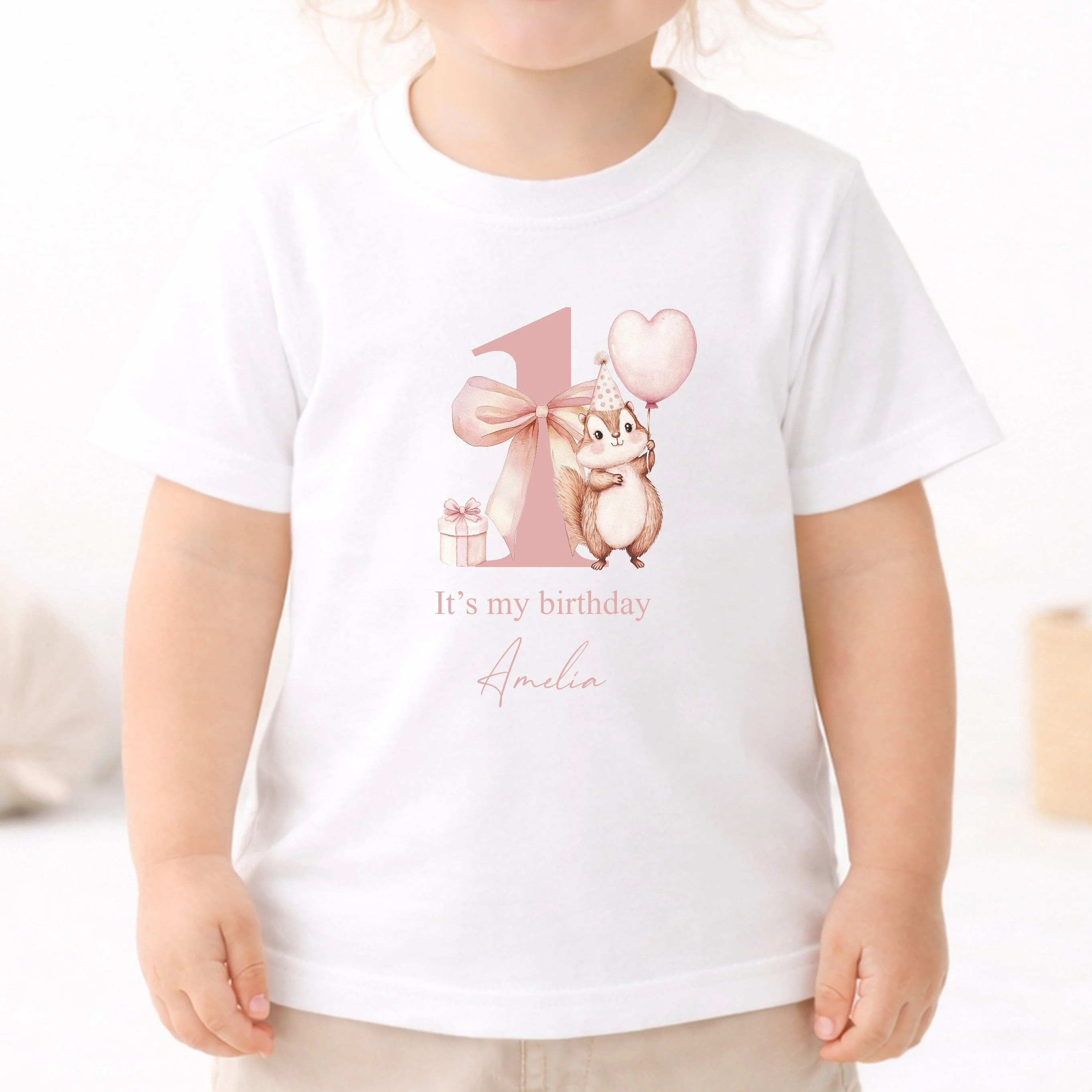 Personalised Pink Chipmunk It's My First Birthday T-Shirt - Image 2