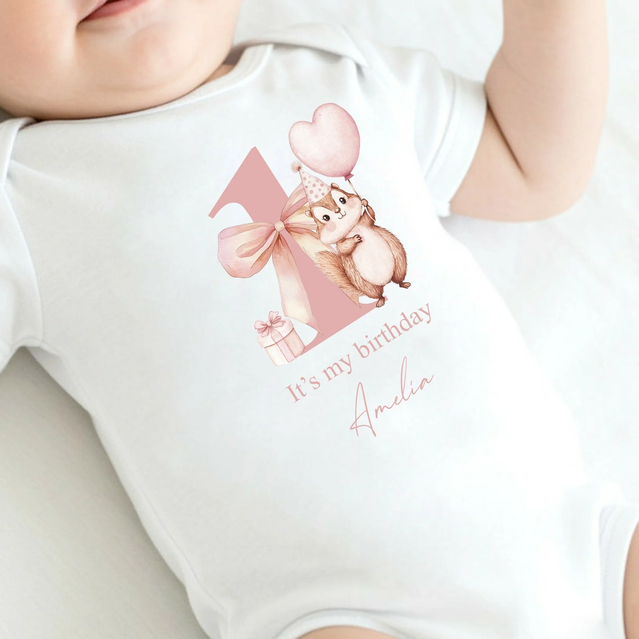 Personalised Pink Chipmunk Today I Am One First Birthday Vest - Image 2