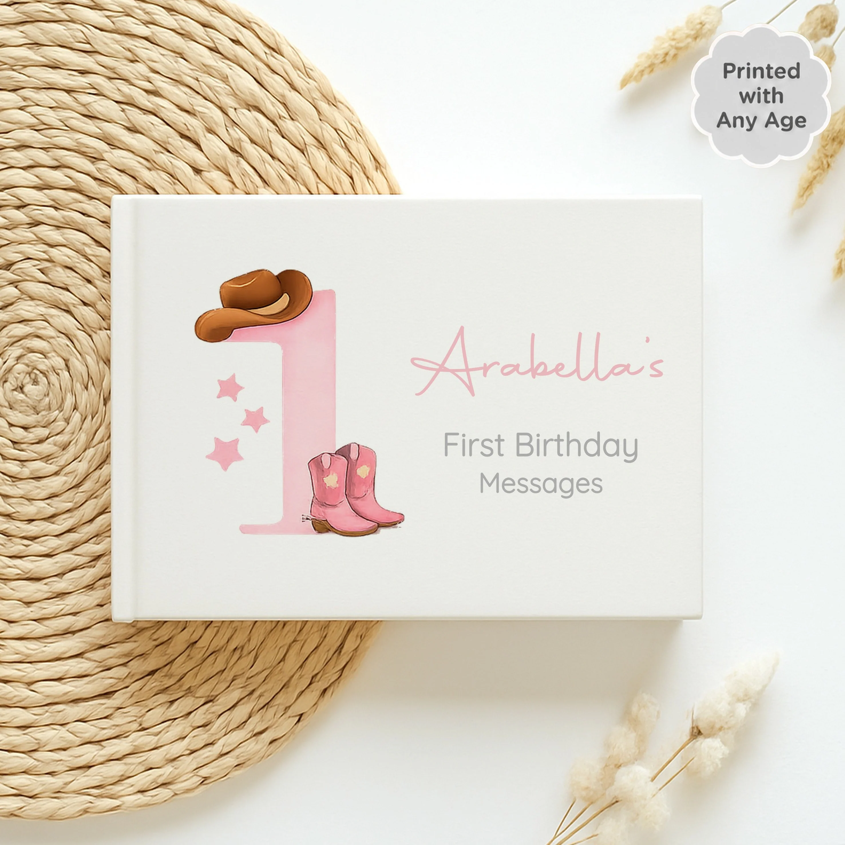Personalised Pink Cowboy First Birthday Party Guest Book - Image 2