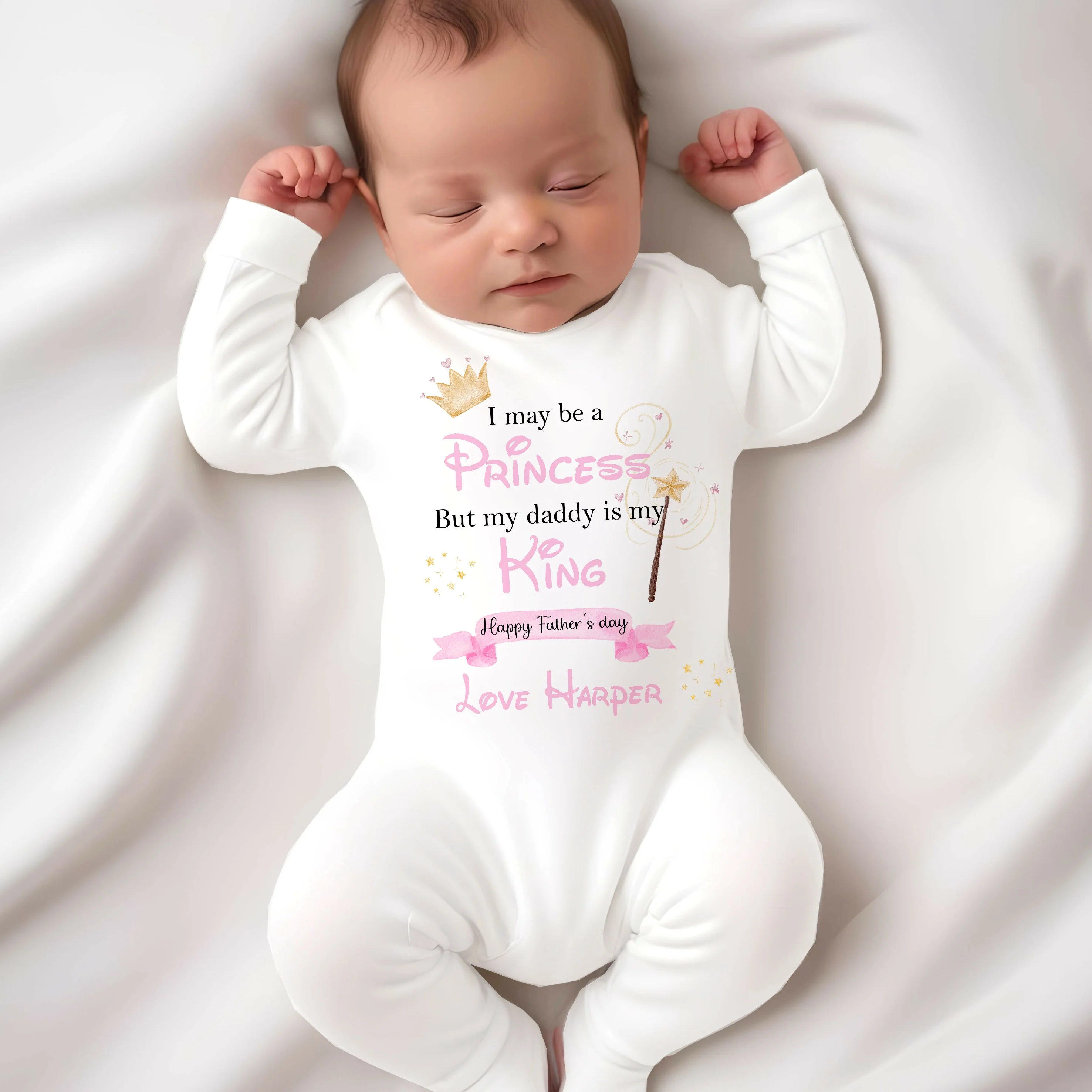 Personalised Pink Daddy is my King Father's Day Baby Grow or Vest - Image 3