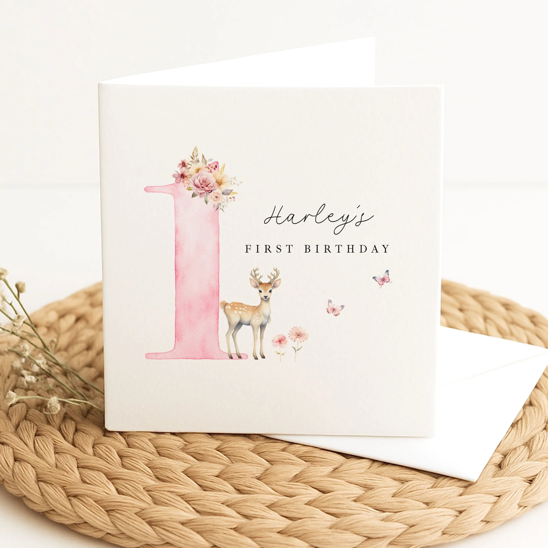Personalised Pink Deer Any Age Birthday Card - Image 3
