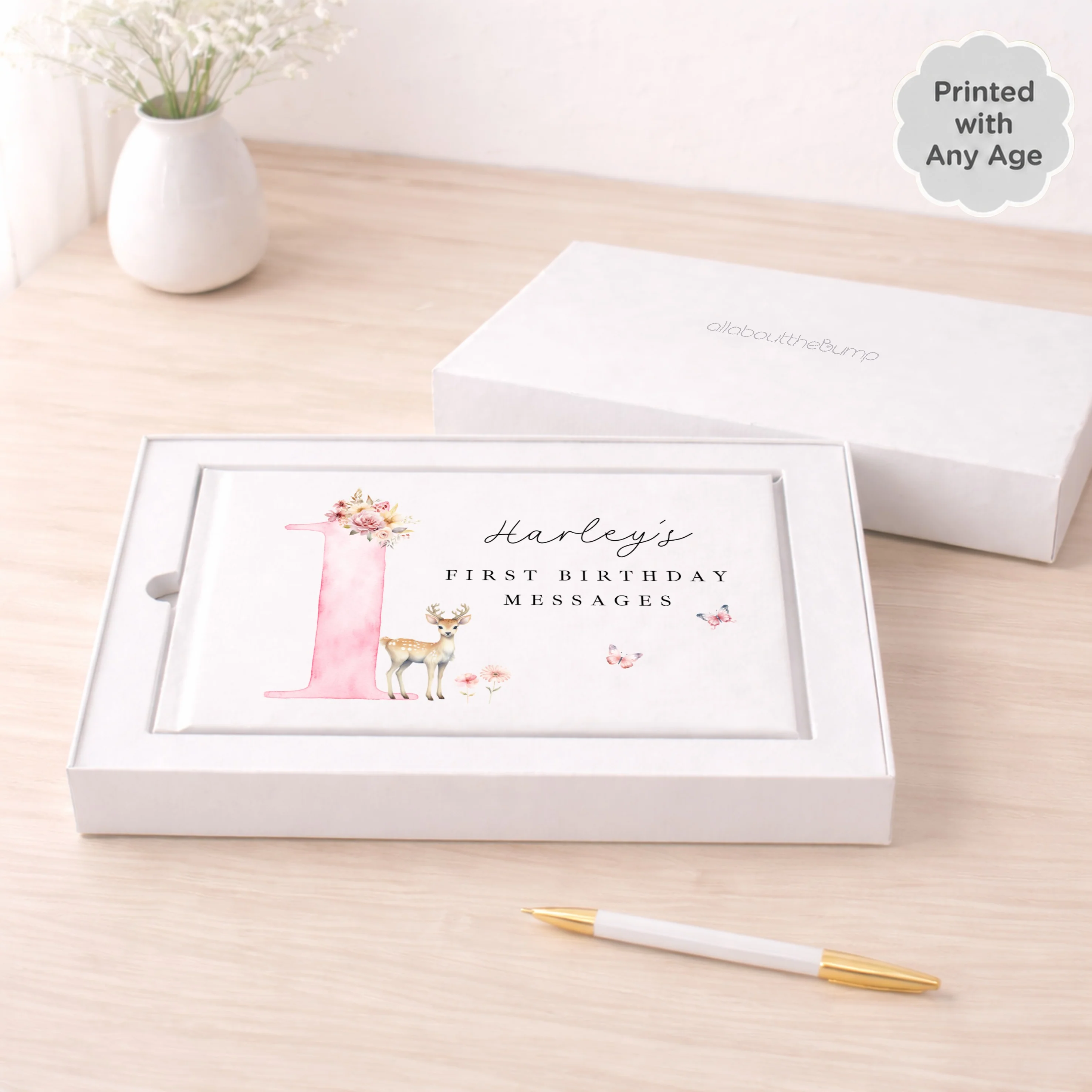 Personalised Pink Deer Any Age Birthday Party Guest Book - Image 3