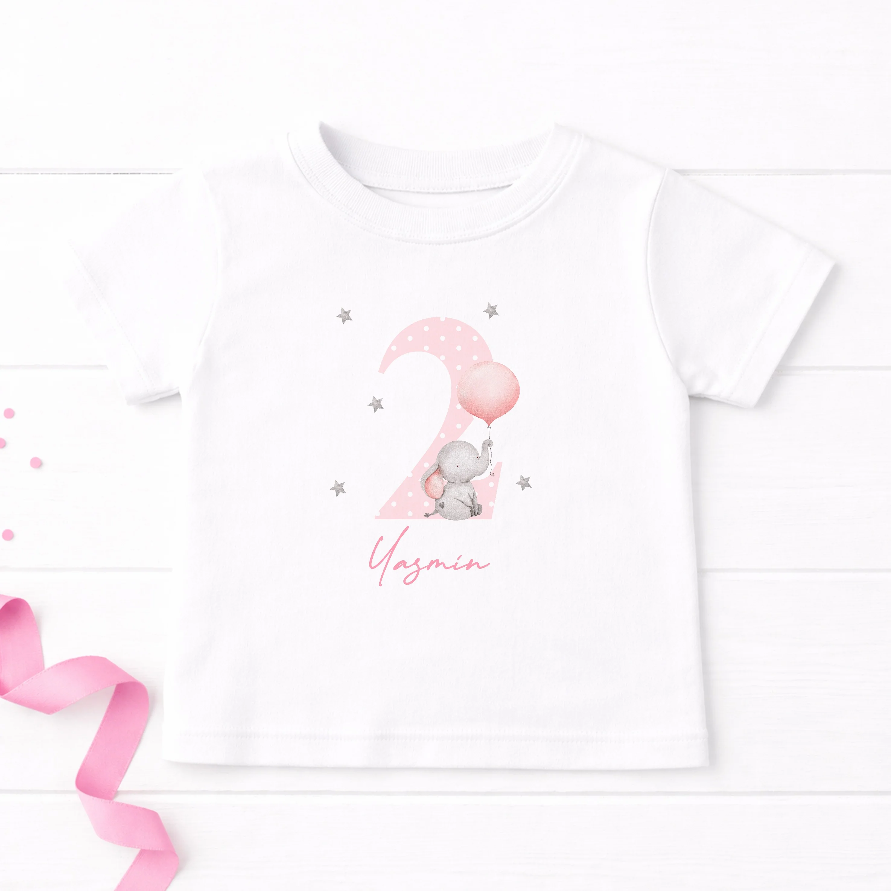 Personalised Pink Elephant Any Age Birthday T-shirt - Image 2