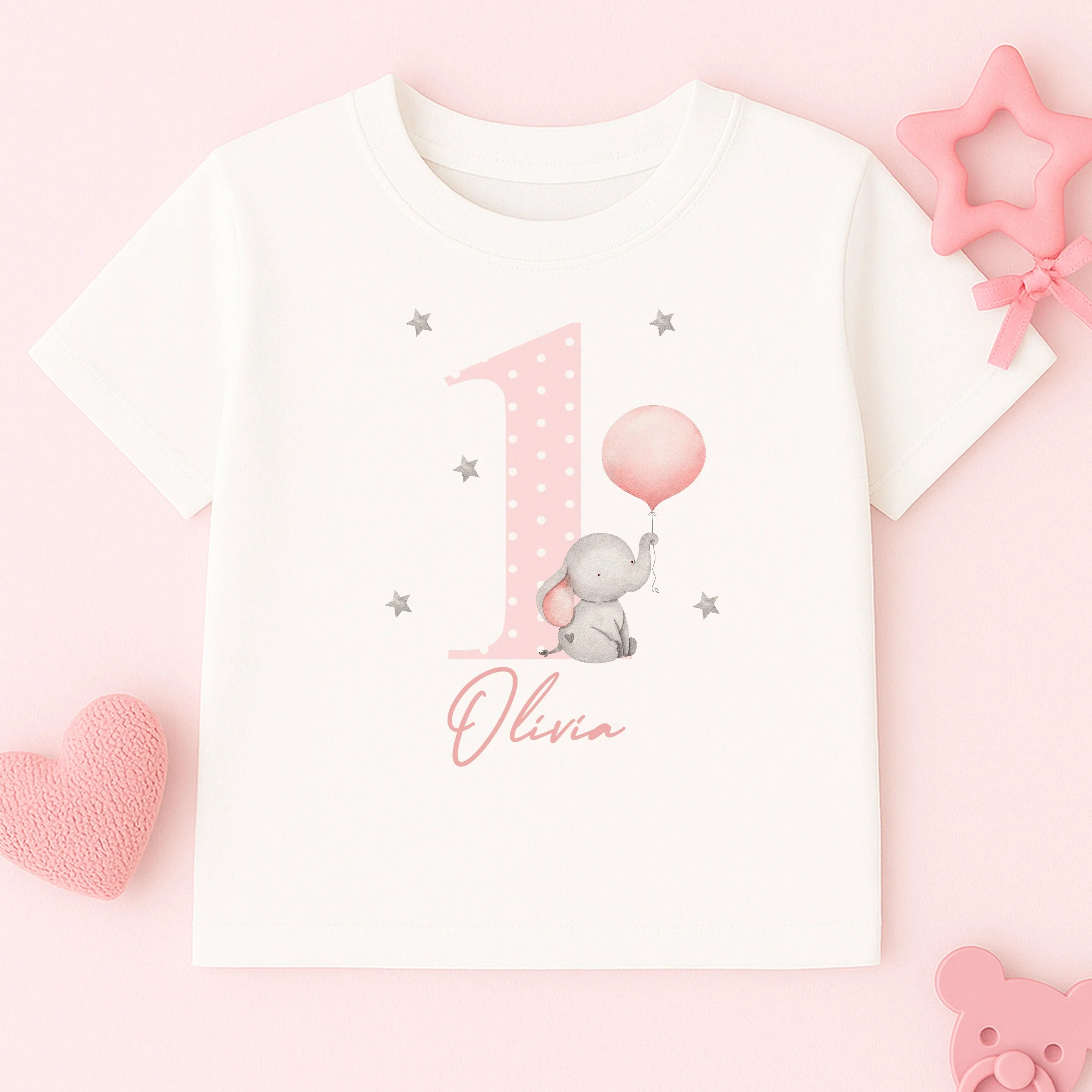 Personalised Pink Elephant Any Age Birthday T-shirt - Image 3