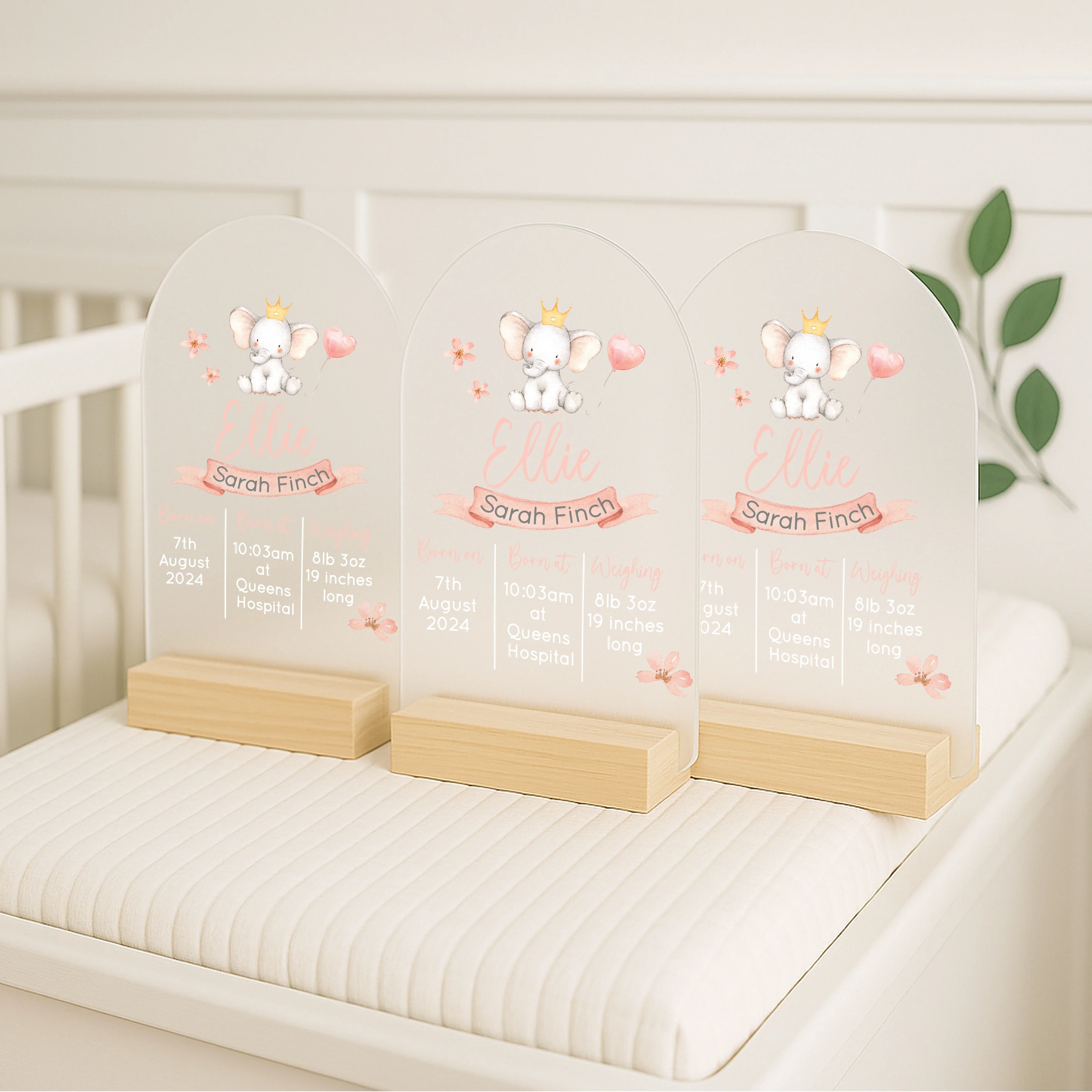 Personalised Pink Elephant Birth Stats Plaque - Image 2