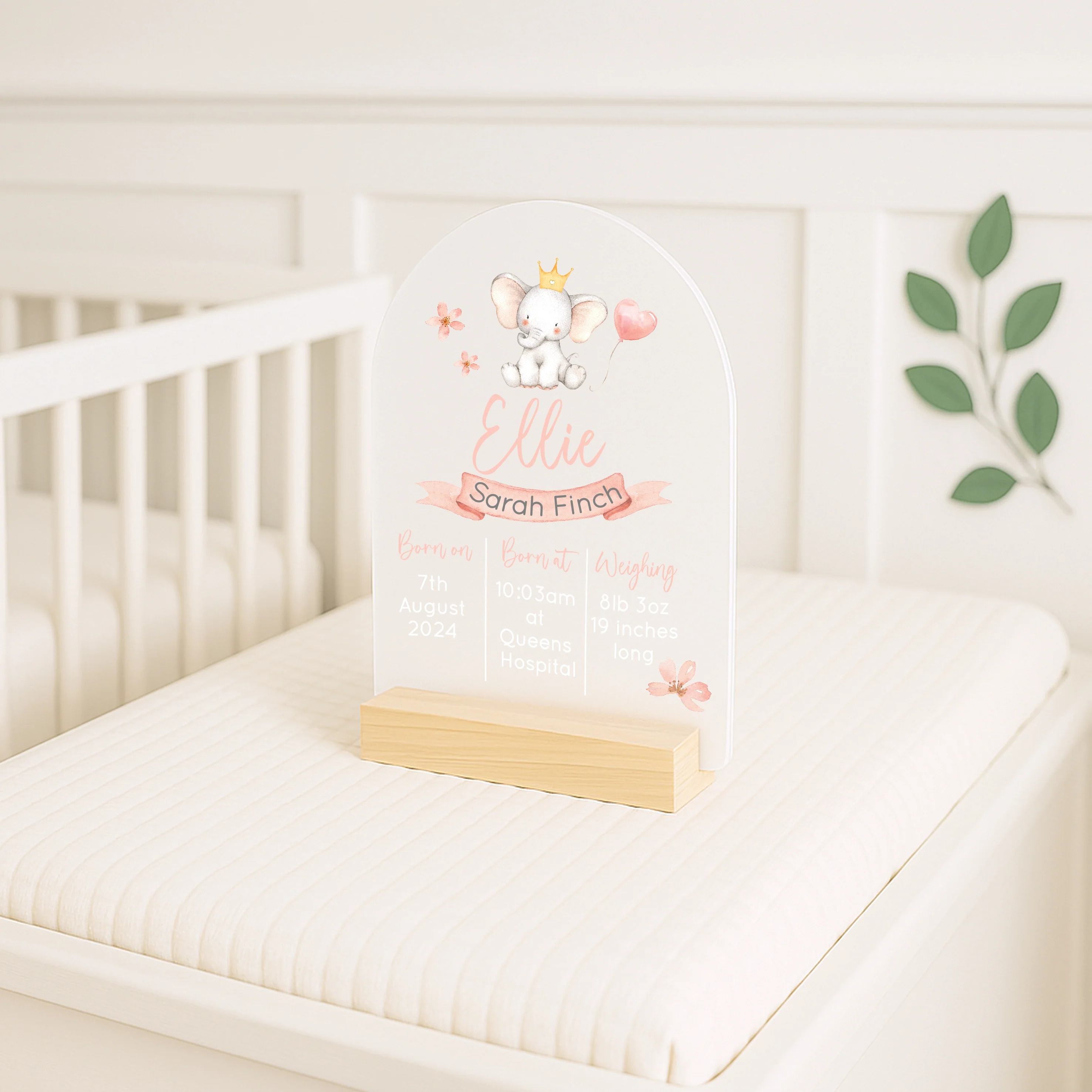 Personalised Pink Elephant Birth Stats Plaque - Image 3